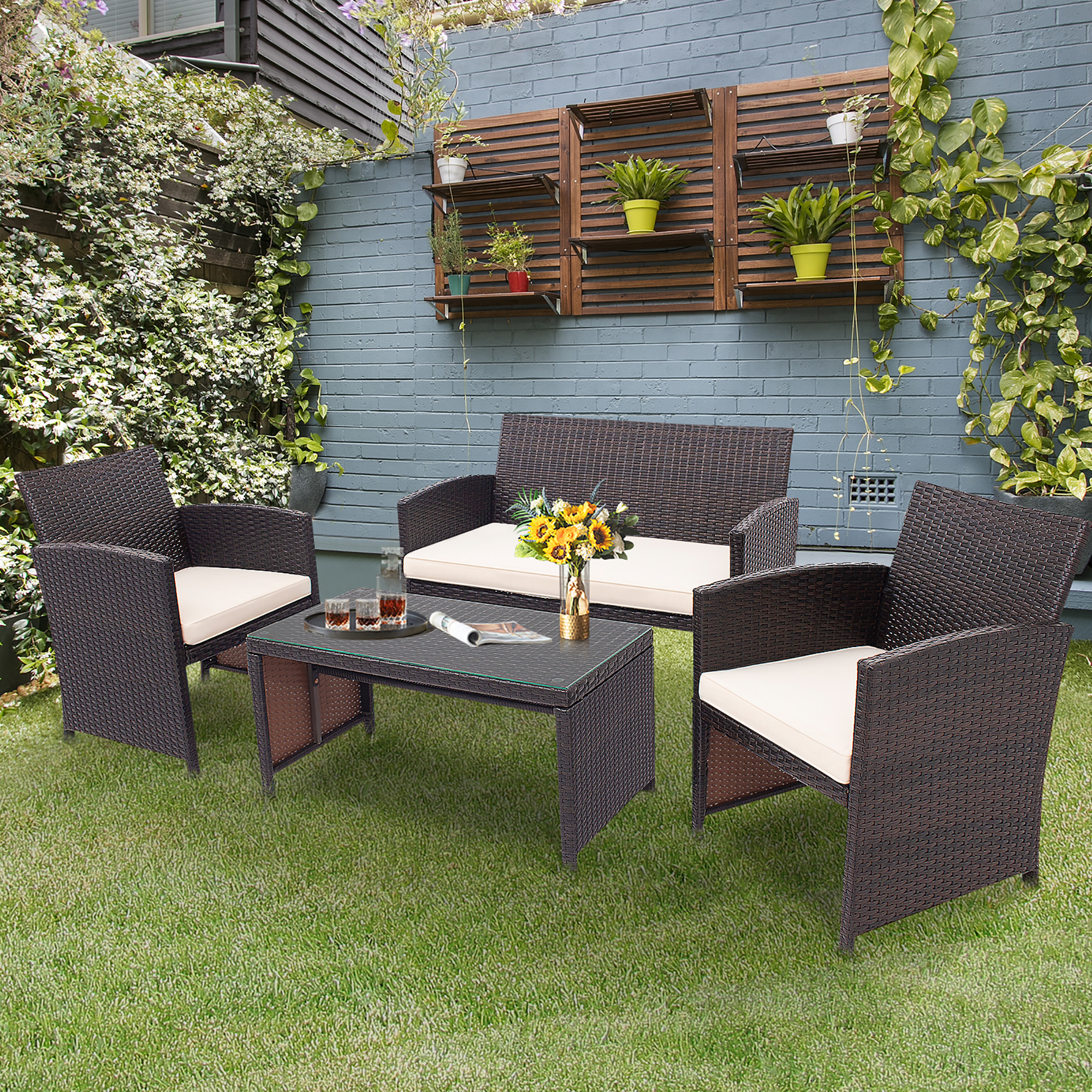 4 Piece Set: Costway Patio Rattan Furniture Set