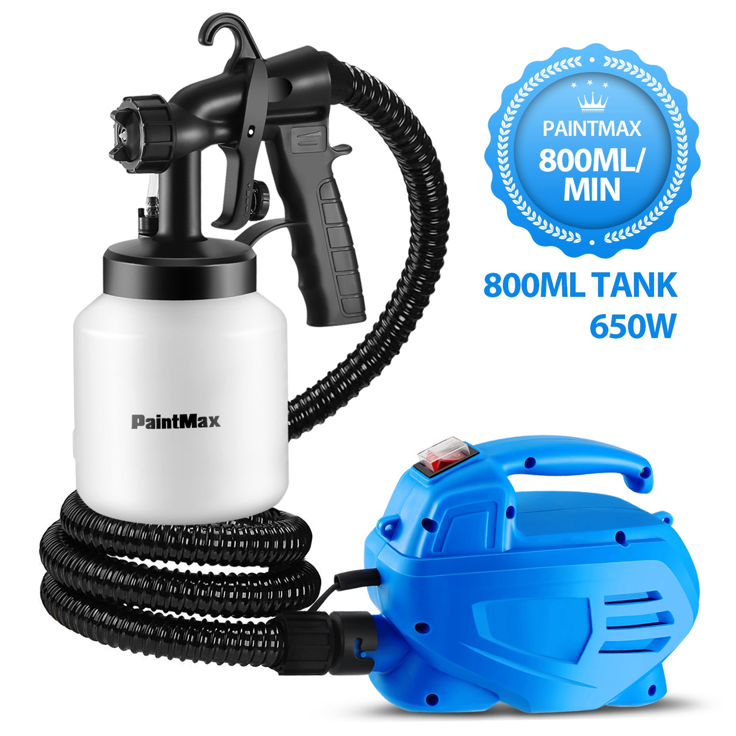 800ML Paint Spray Painter 650W Paint Sprayer Machine 800ML/Min Output HVLP Oil Primer Water Sprayer w/ 3 Spraying Patterns Motor Strap