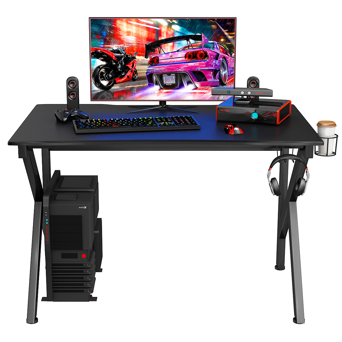 Gaming Desk Gamers Computer Table E-Sports K-Shaped W/ Cup Holder