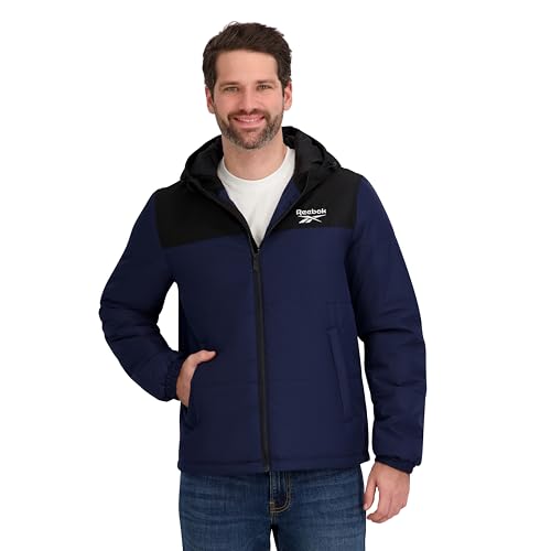 OMRB1631 Reebok Mens Midweight Puffer Jacket, Vector Navy, XL - New