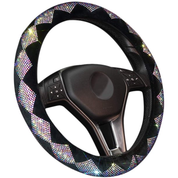 Zone Tech Diamond Bling Velvet Steering Wheel Cover with PU Leather Backing