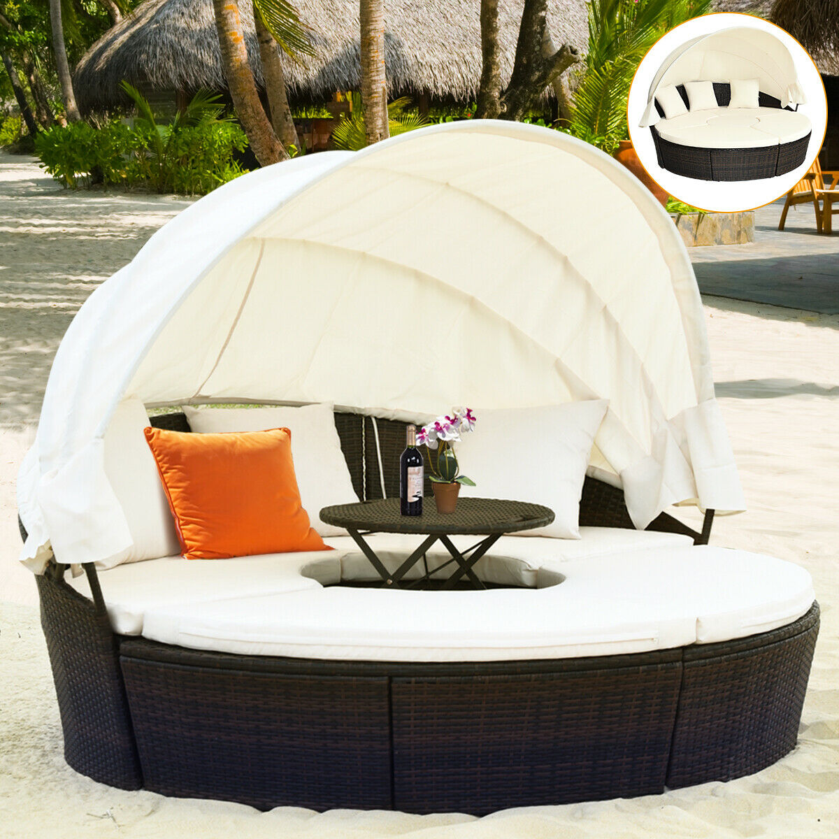 Outdoor Daybed With Adjustable Table Top Canopy