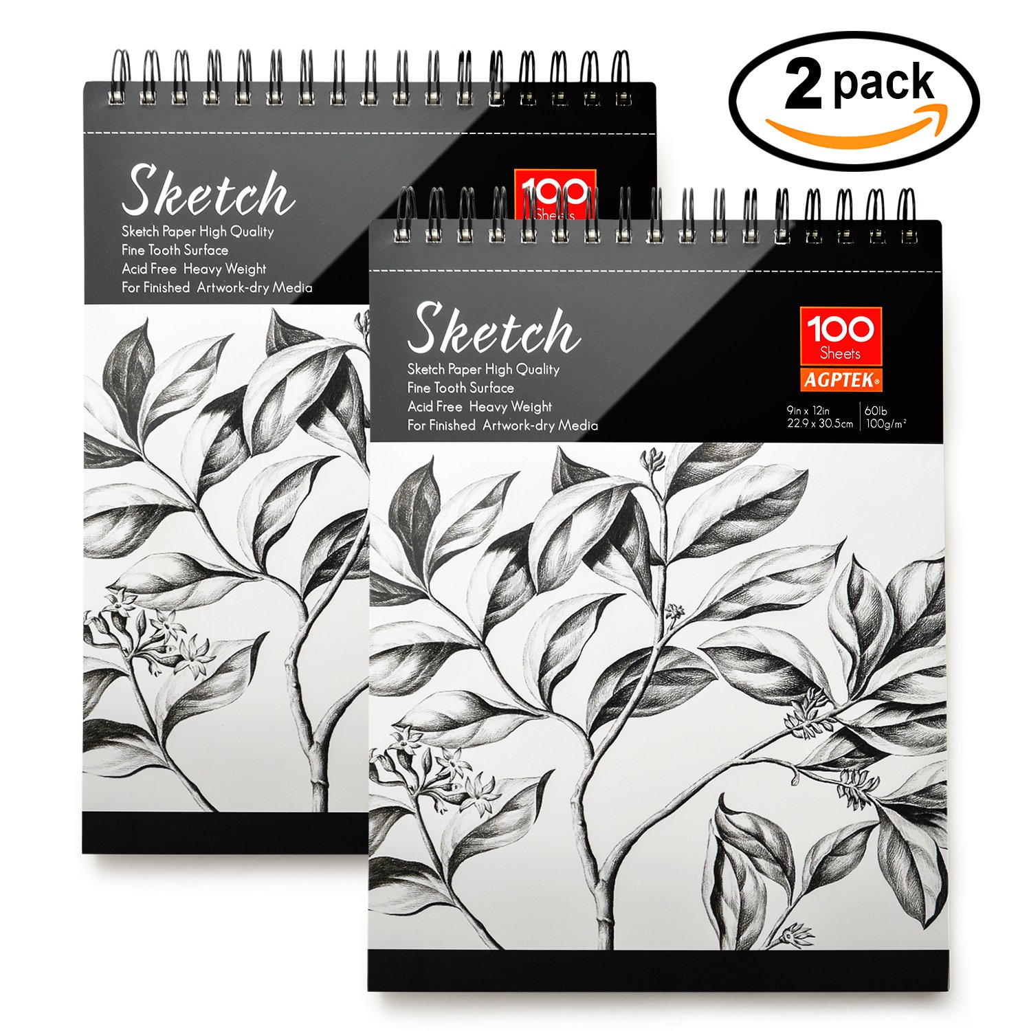2 Pack Spiral Sketch Book 9 X12 Pad 100 Sheets Drawing Paper Pencil Paste