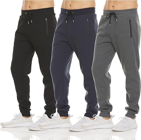 3-Pack: Men's Fleece Joggers with Tech Zipper Pockets