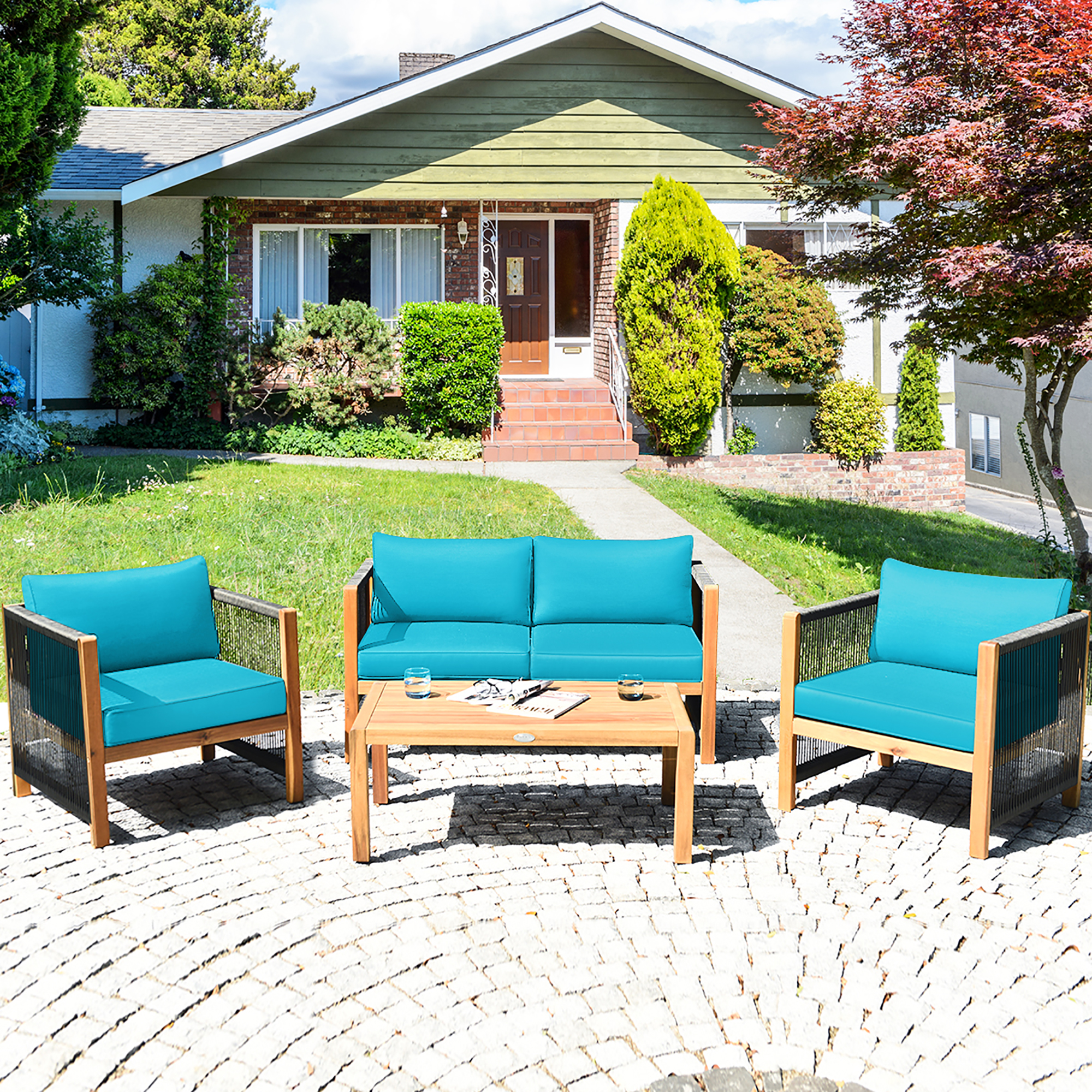 Costway 4PCS Wooden Patio Furniture Set