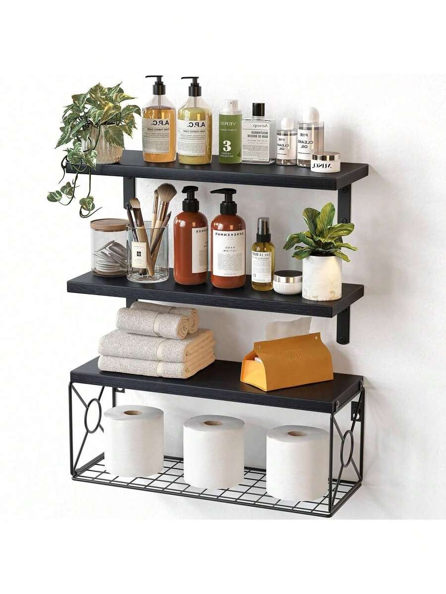 Floating Shelves with Storage Basket