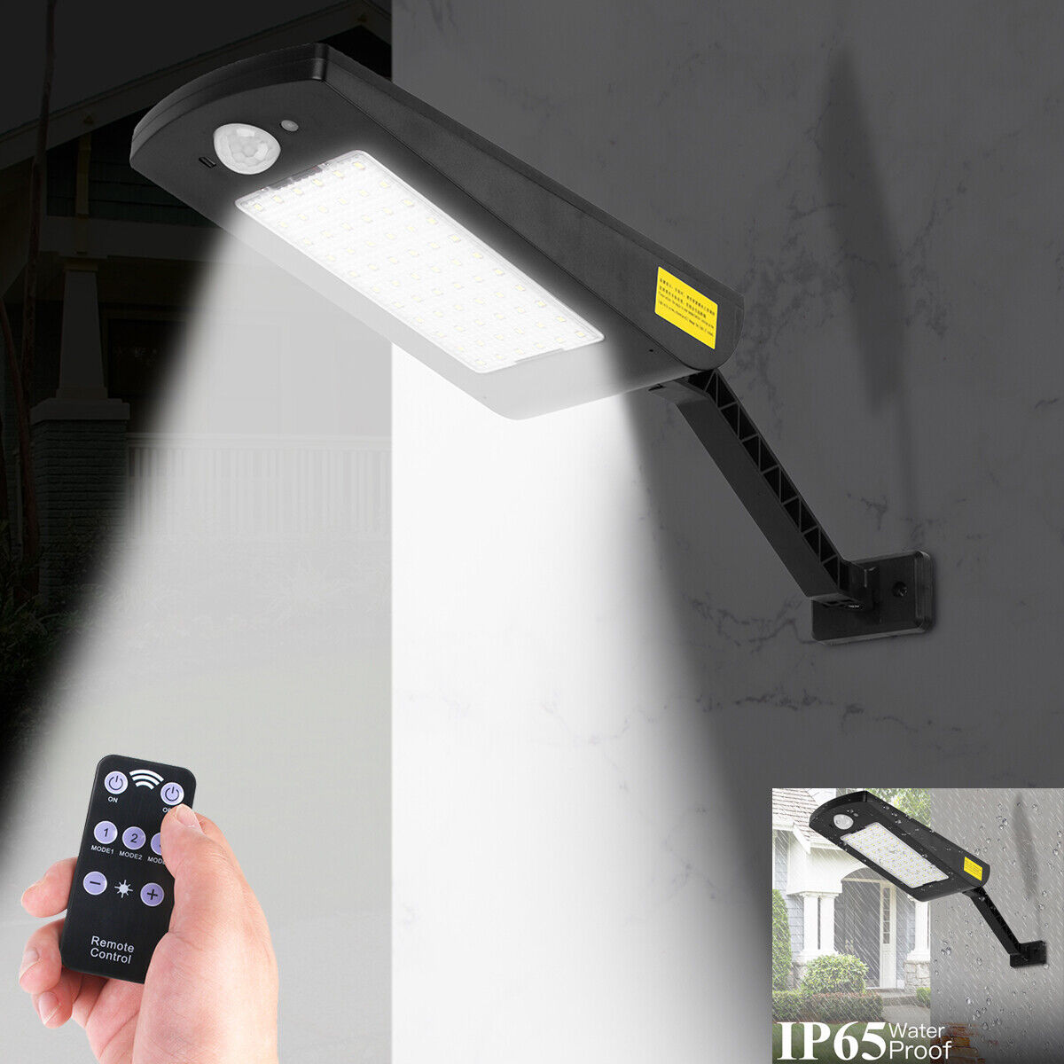 IP65 Waterproof Solar Wall Light 66 Lamp Beads Three Light Modes Remote Control