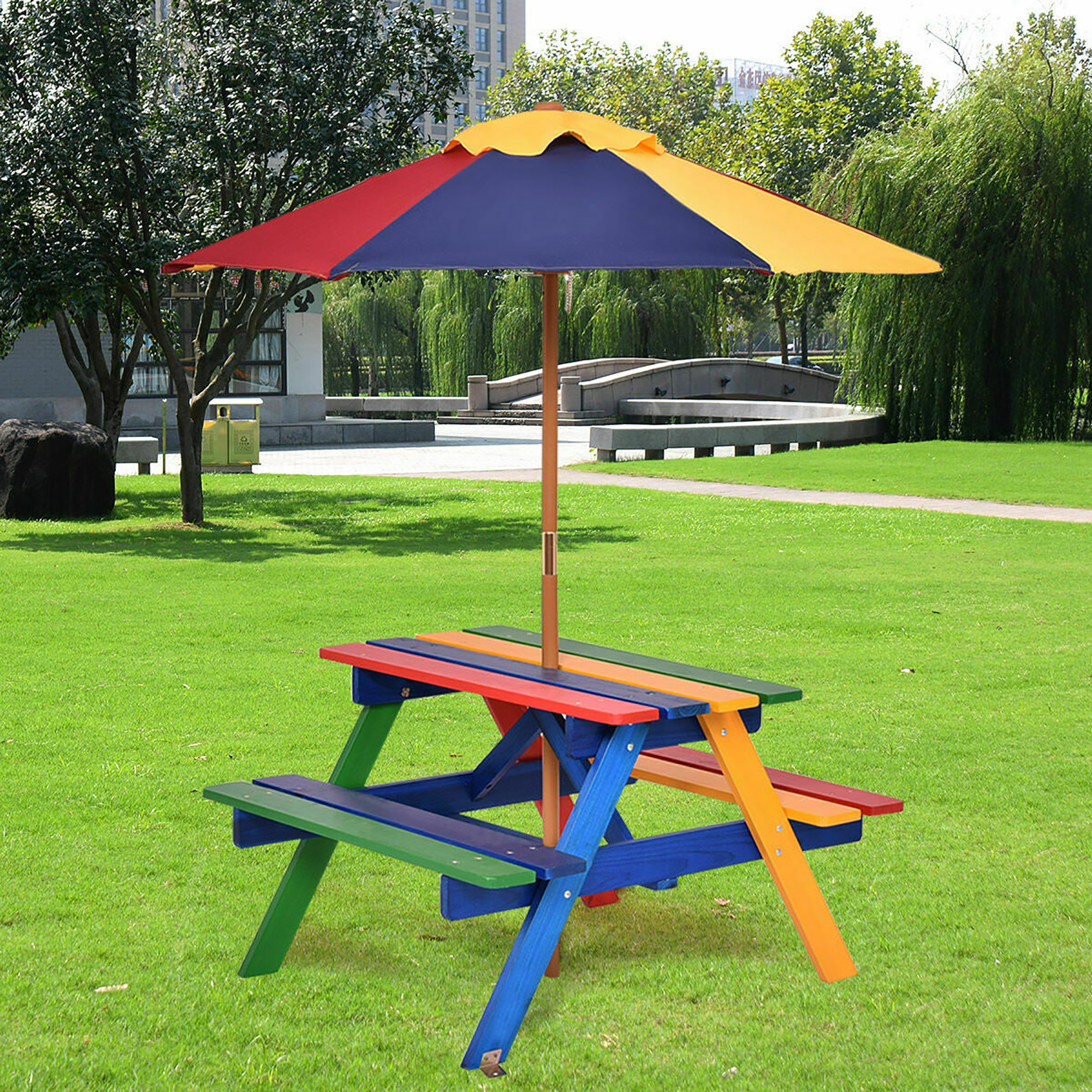 Costway 4 Seat Kids Picnic Table w/Umbrella