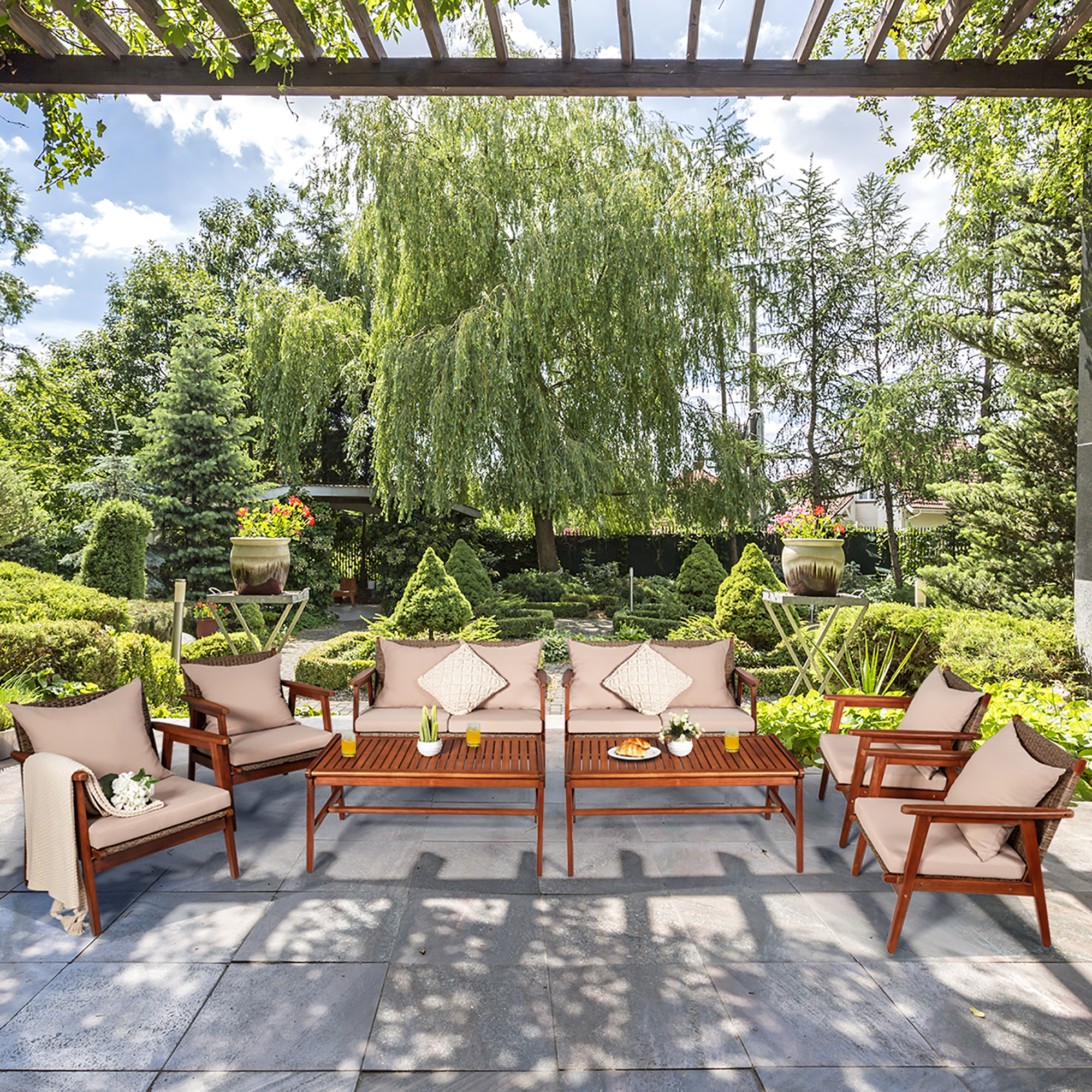 8 Piece Set: Costway Acacia Wood Patio Set
