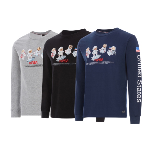 3 Pack 100% Cotton Long Sleeve NASA Crew Necks