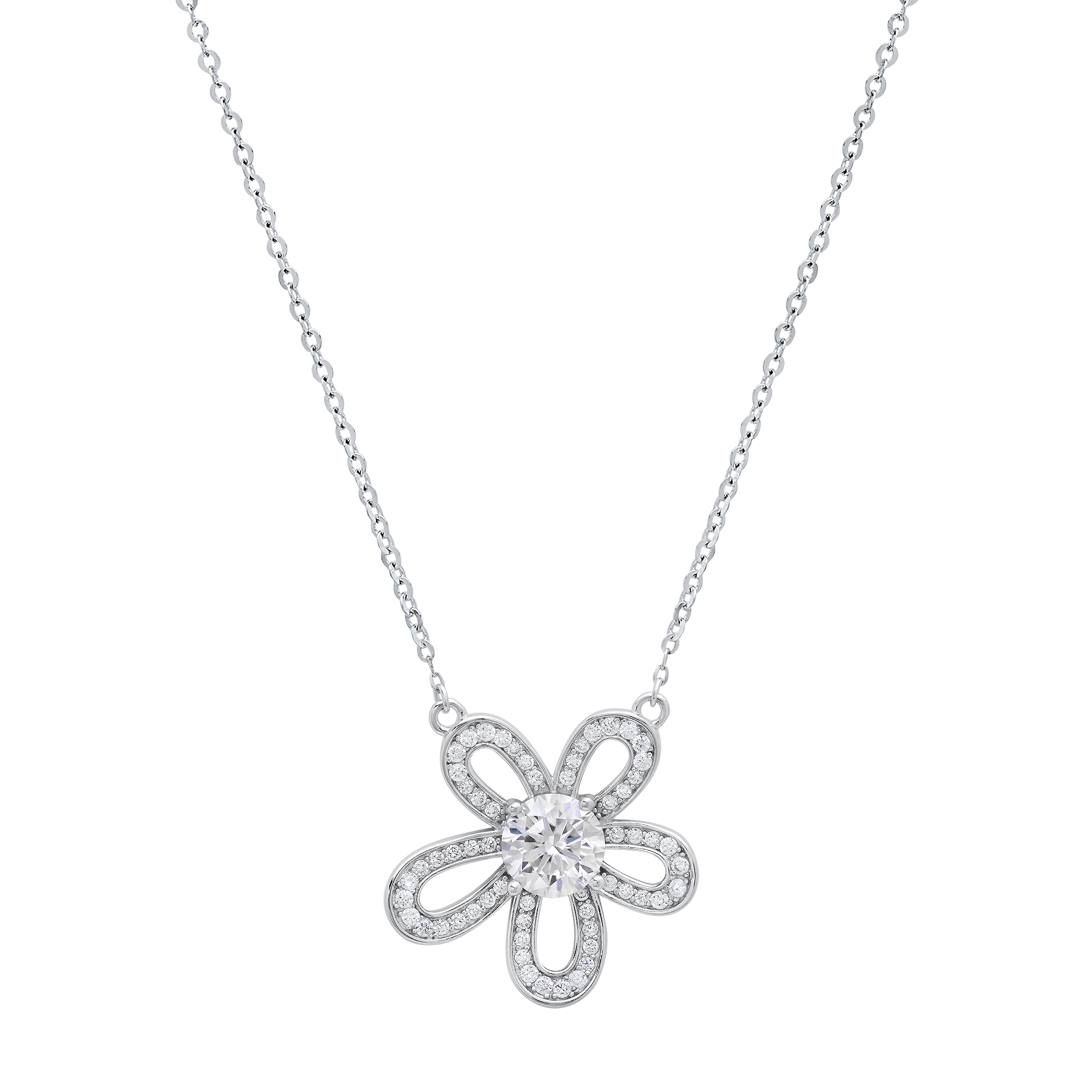 Sterling Silver Moissanite Diamond Flower Necklace 1 CTTW