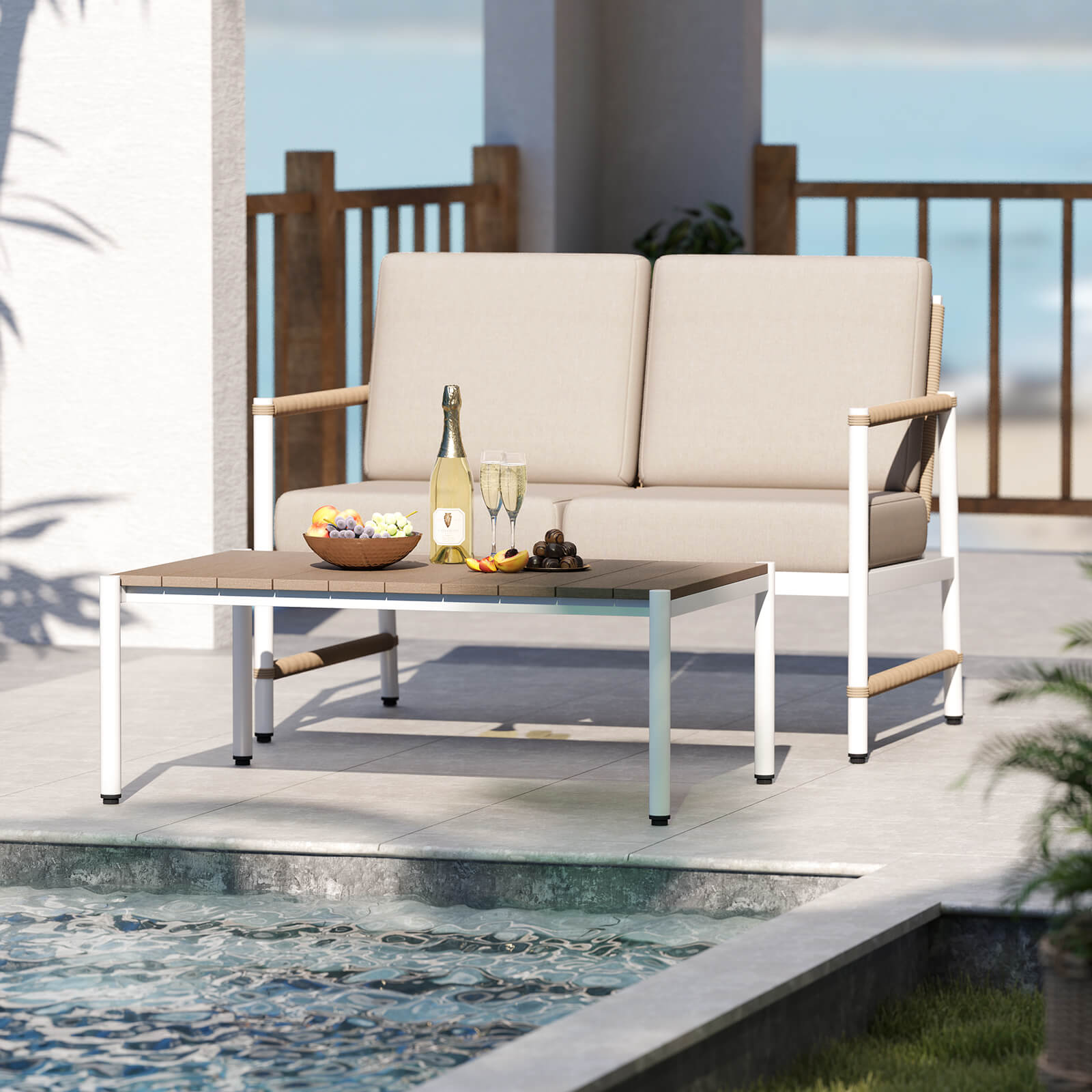 Costway 2 PCS Patio Furniture Set Loveseat Sofa with Coffee Table Thick Cushions