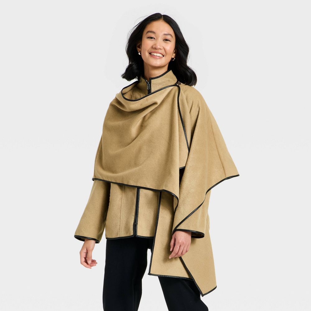 Women's Faux Wool Scarf Coat - A