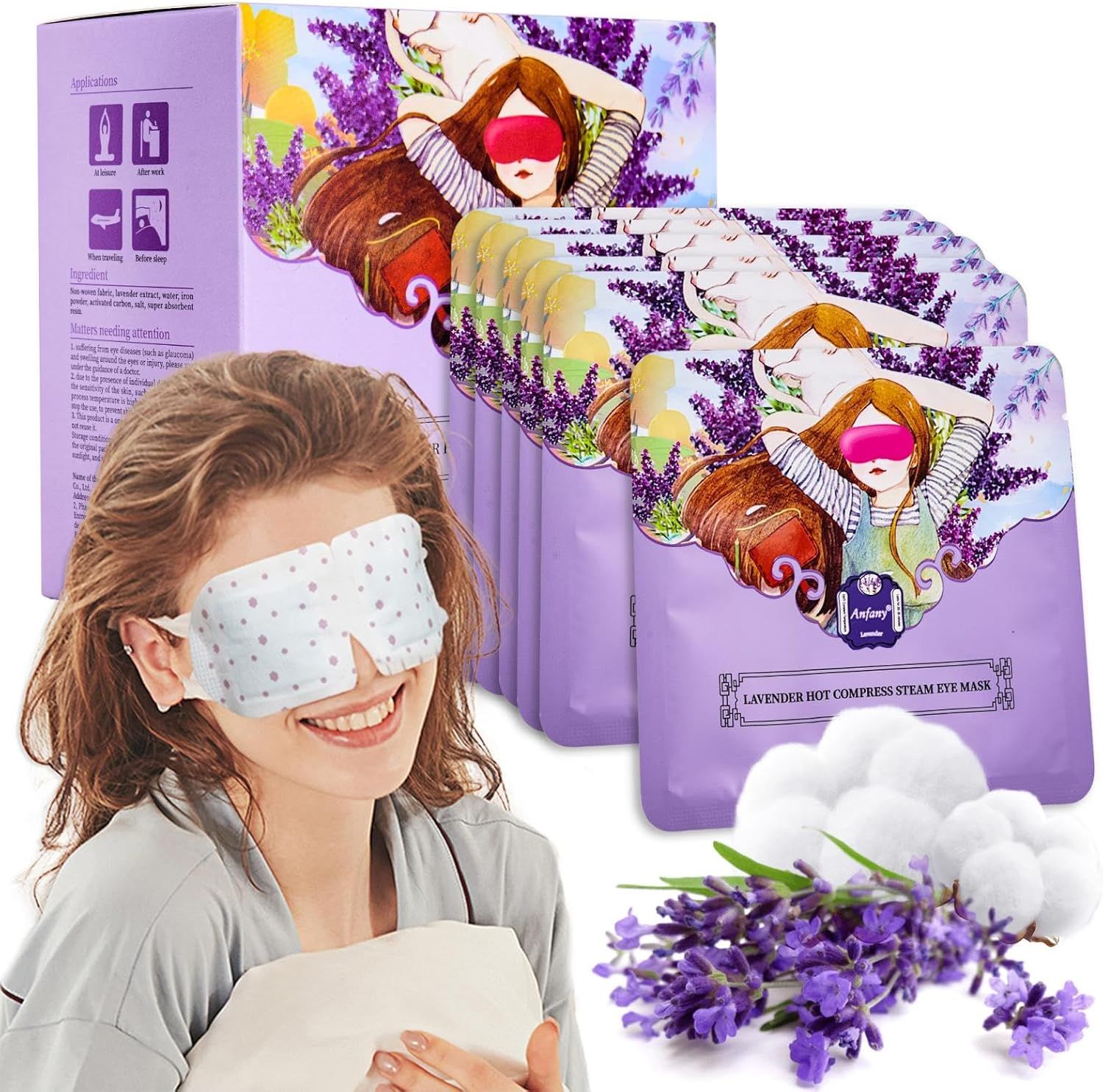 10-Pack Lavender Steam Eye Mask – Self-Heating, Disposable SPA Relief