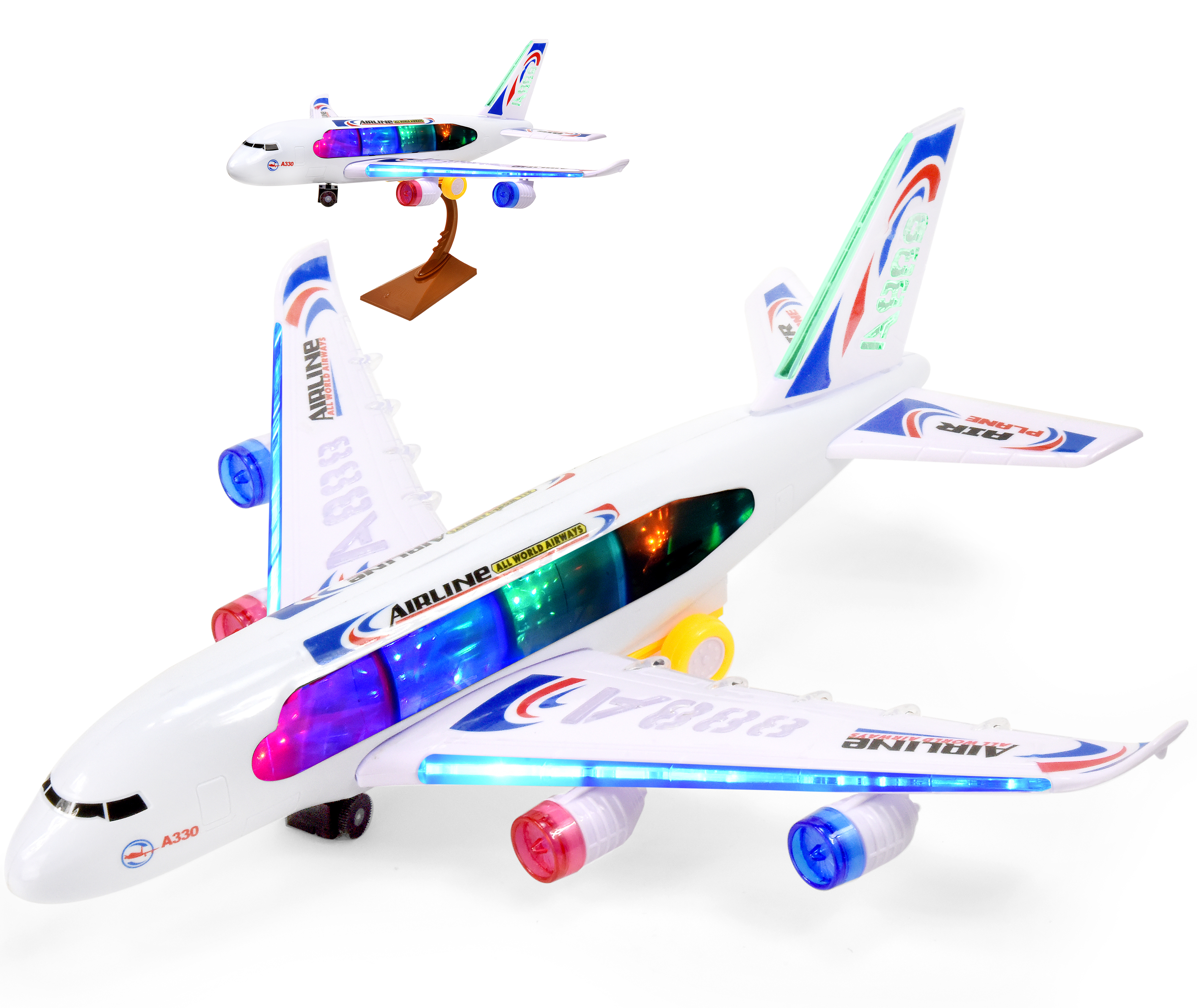 Bump & Go Airplane Toy for Kids - Battery-Operated Toys, Passenger Big Plane with LED Lights & Music