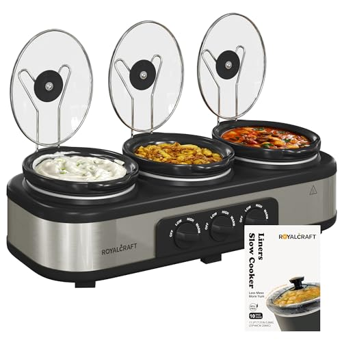 Royalcraft Slow Cooker with 10 Cooking Liners, 3 in 1 Buffet Servers Dips Pot