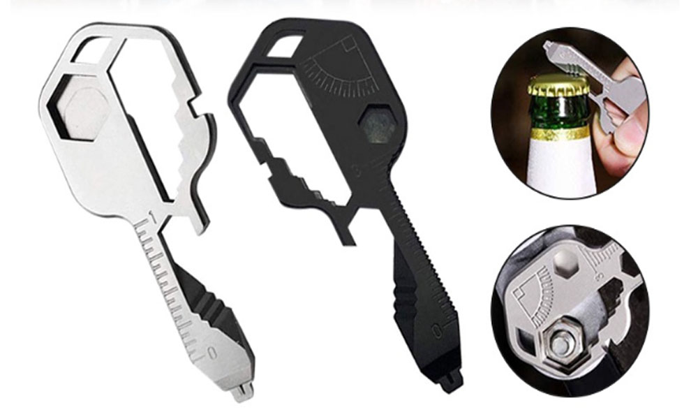 24- in-1 Key Shaped Pocket Tool, Multi-Tool Key for Drill Drive, Screwdriver, file, Wrench, Ruler, Bottle Opener, Wrench, Stripping