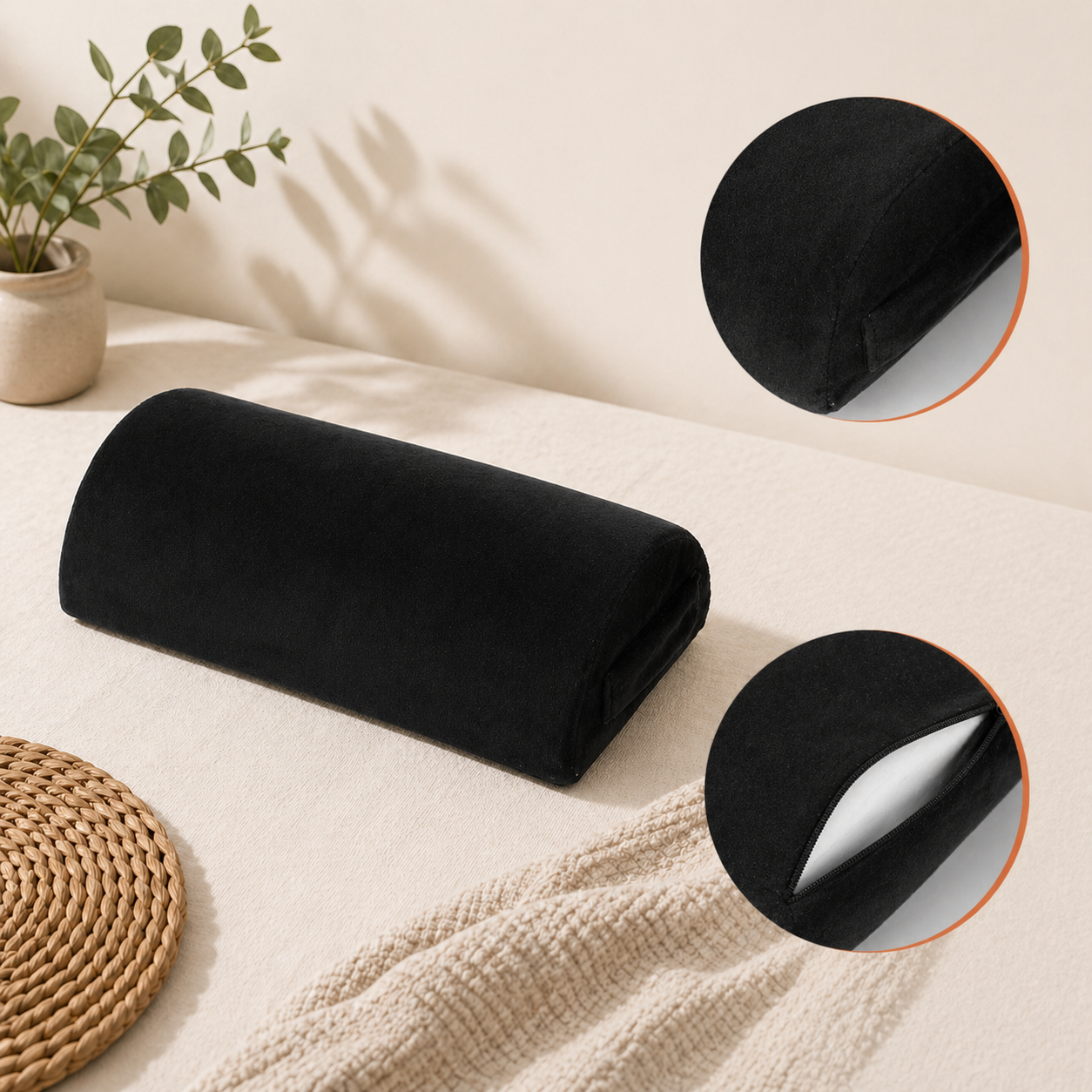 Orthopedic Half-Round Bolster Pillow with Detachable Lumbar Support