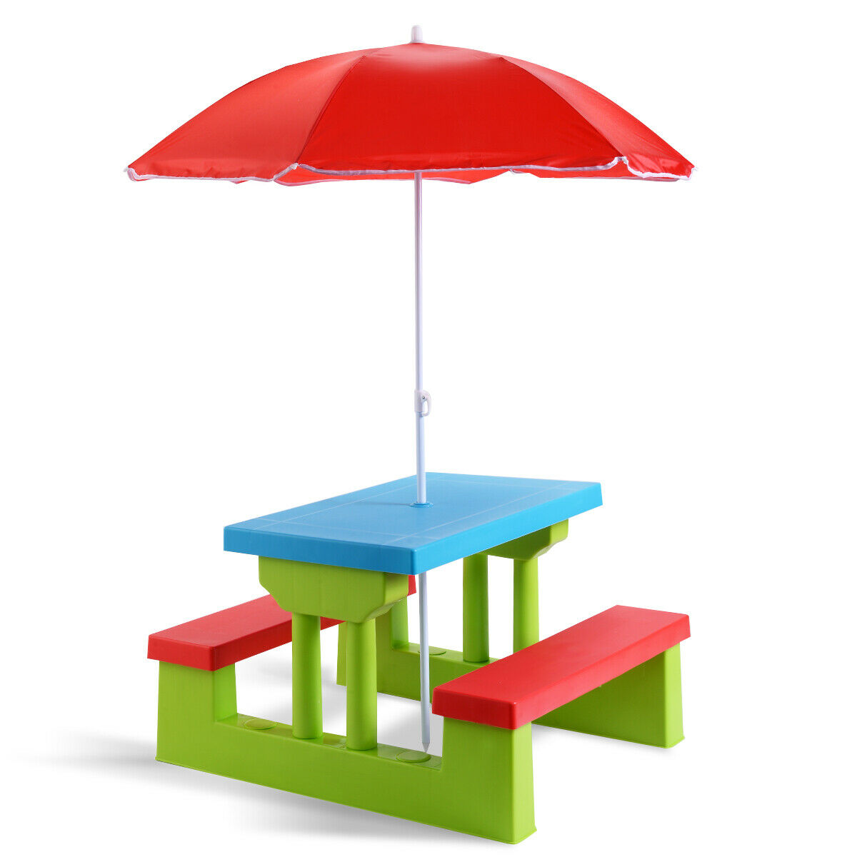 Costway 4 Seat Kids Picnic Table w/Umbrella Garden Yard Folding Children Be