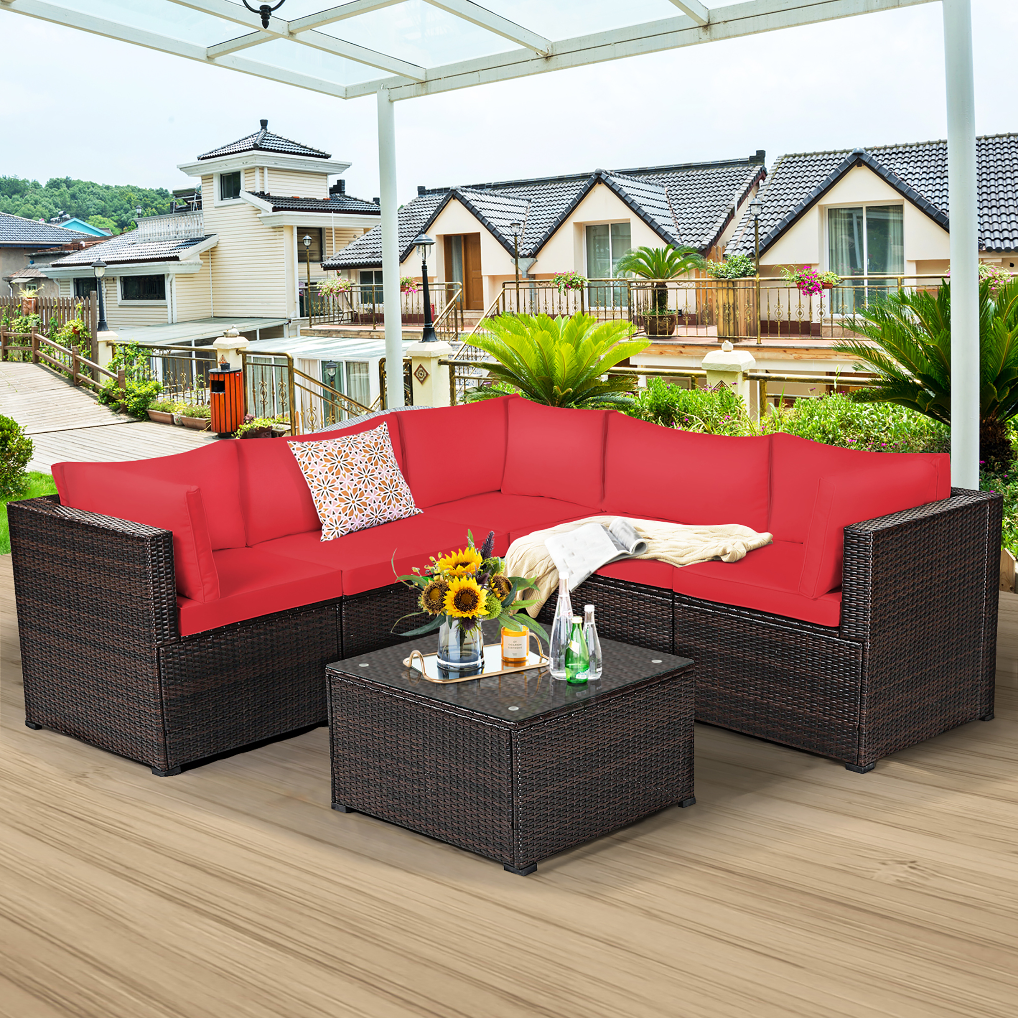 6 Piece Set: Costway Patio Rattan Sectional Furniture Set