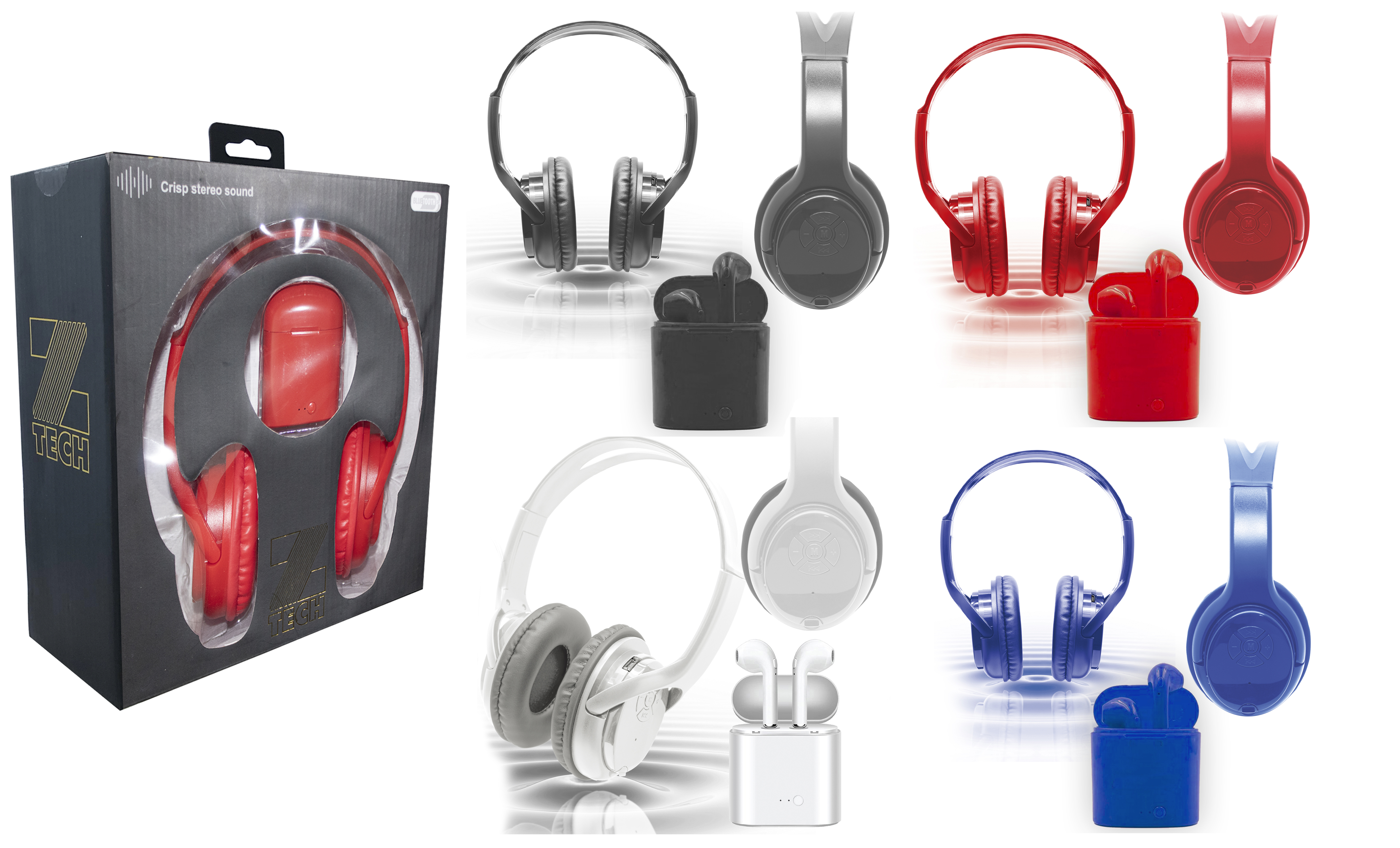 Zummy Wireless Over Ear Bluetooth Headphones and True Wireless Earbud Set