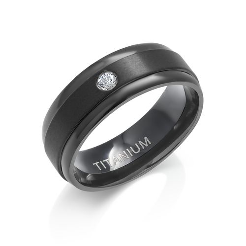 Azury 8mm Titanium Carbide Unisex Band Rings - Double Lined CZ