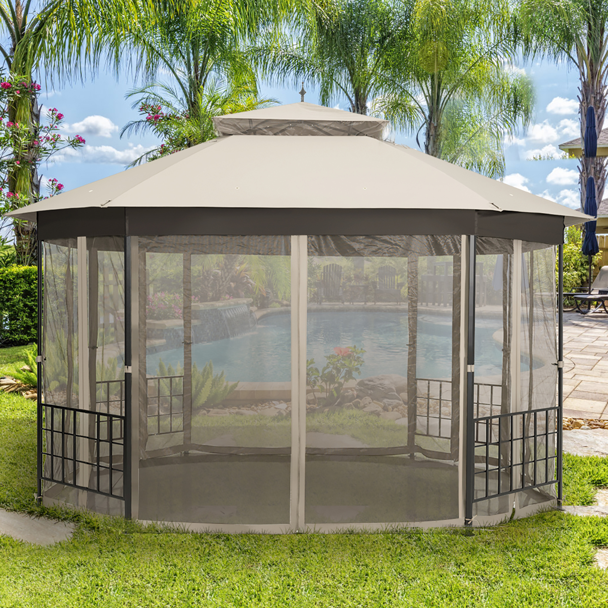 10'x12' Double Top Octagonal Gazebo with Mosquito Net
