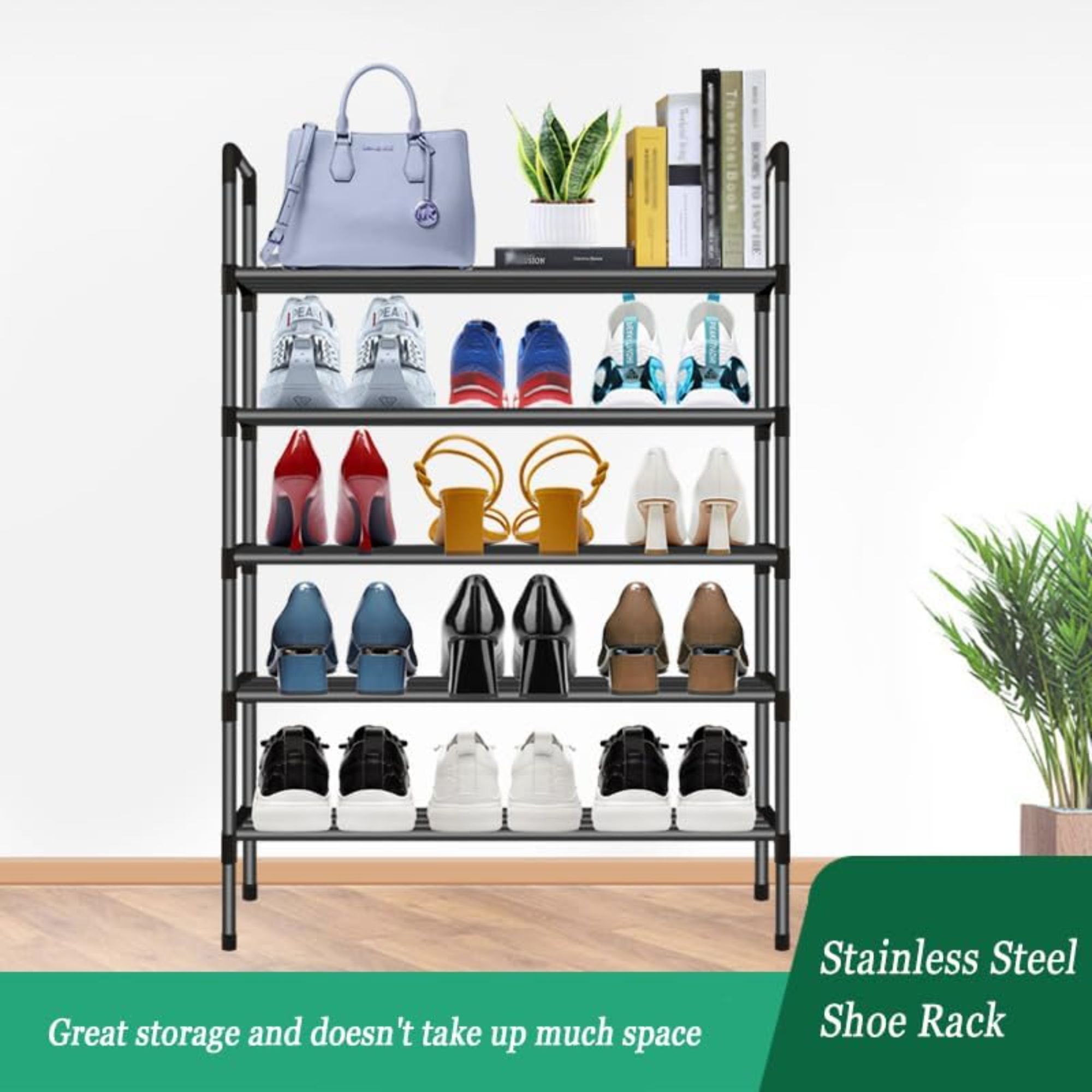2-Sets Metal Stackable Shoe Rack, Space-Saving Free-Standing Organizer for Entryway & Closet