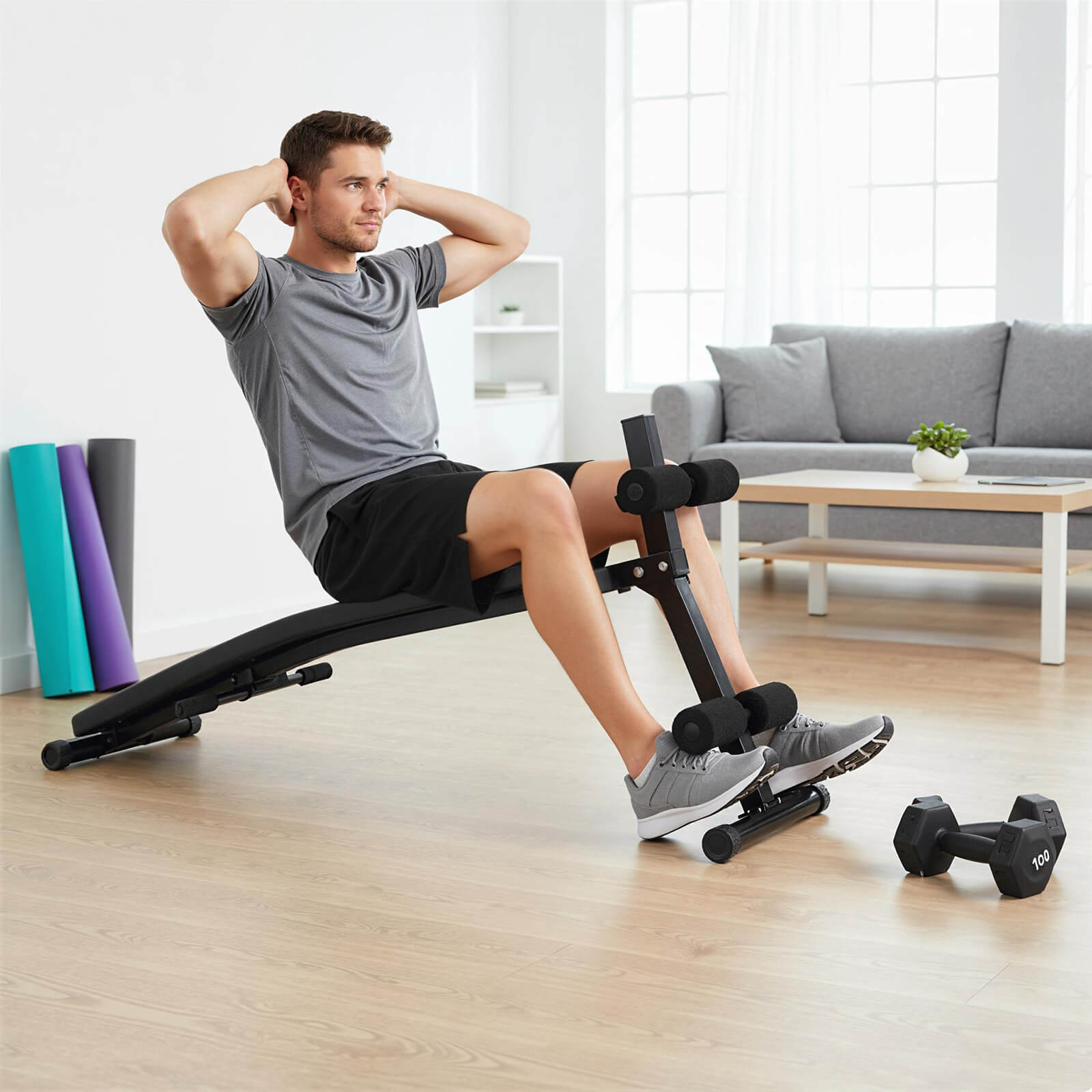 Goplus Full Body Sit Up Bench, Abdominal Workout Bench with 5-Position Adjustable Height