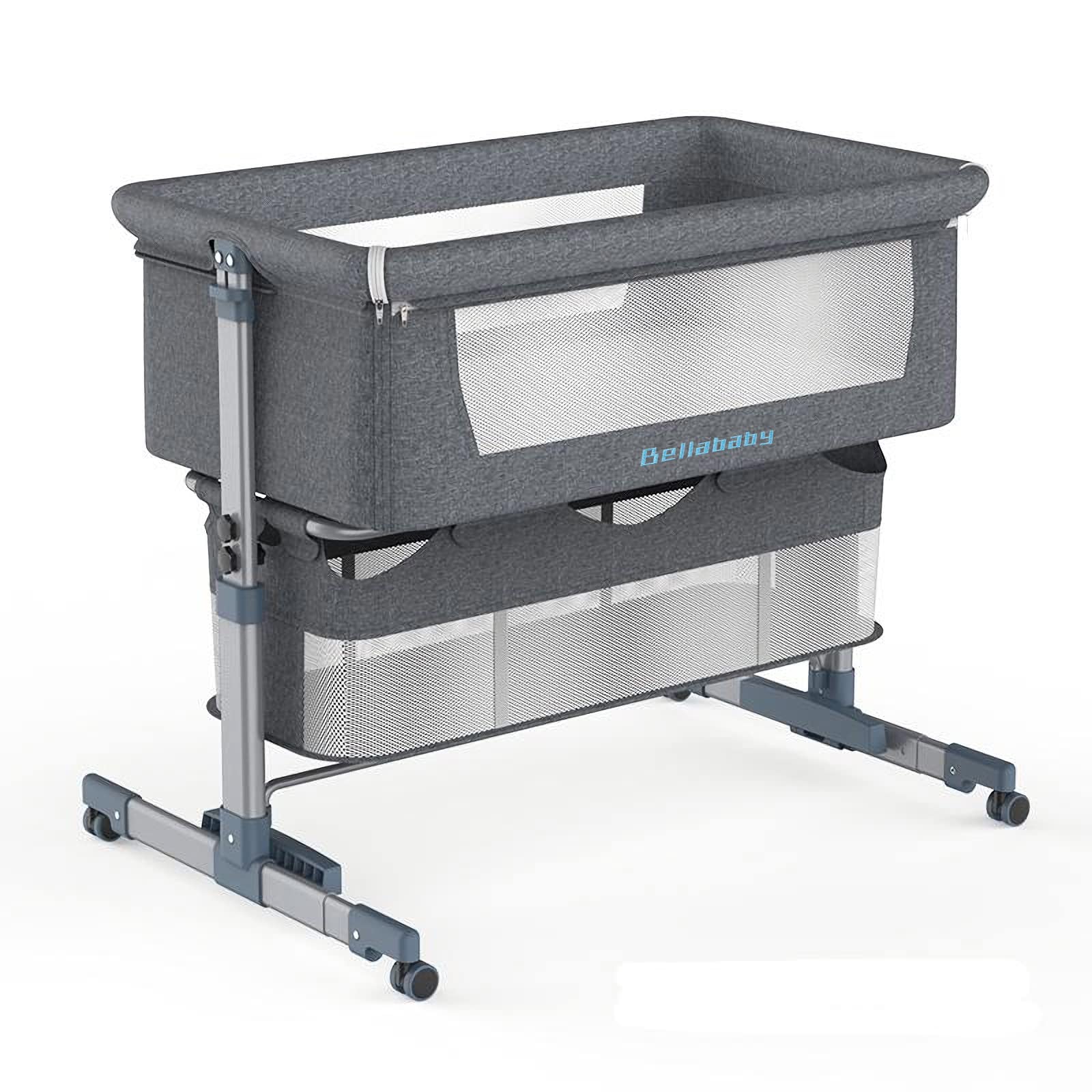 BELLABABY BABY BASSINET BEDSIDE SLEEPER BEDSIDE CRIB WITH STORAGE BASKET -GRAY