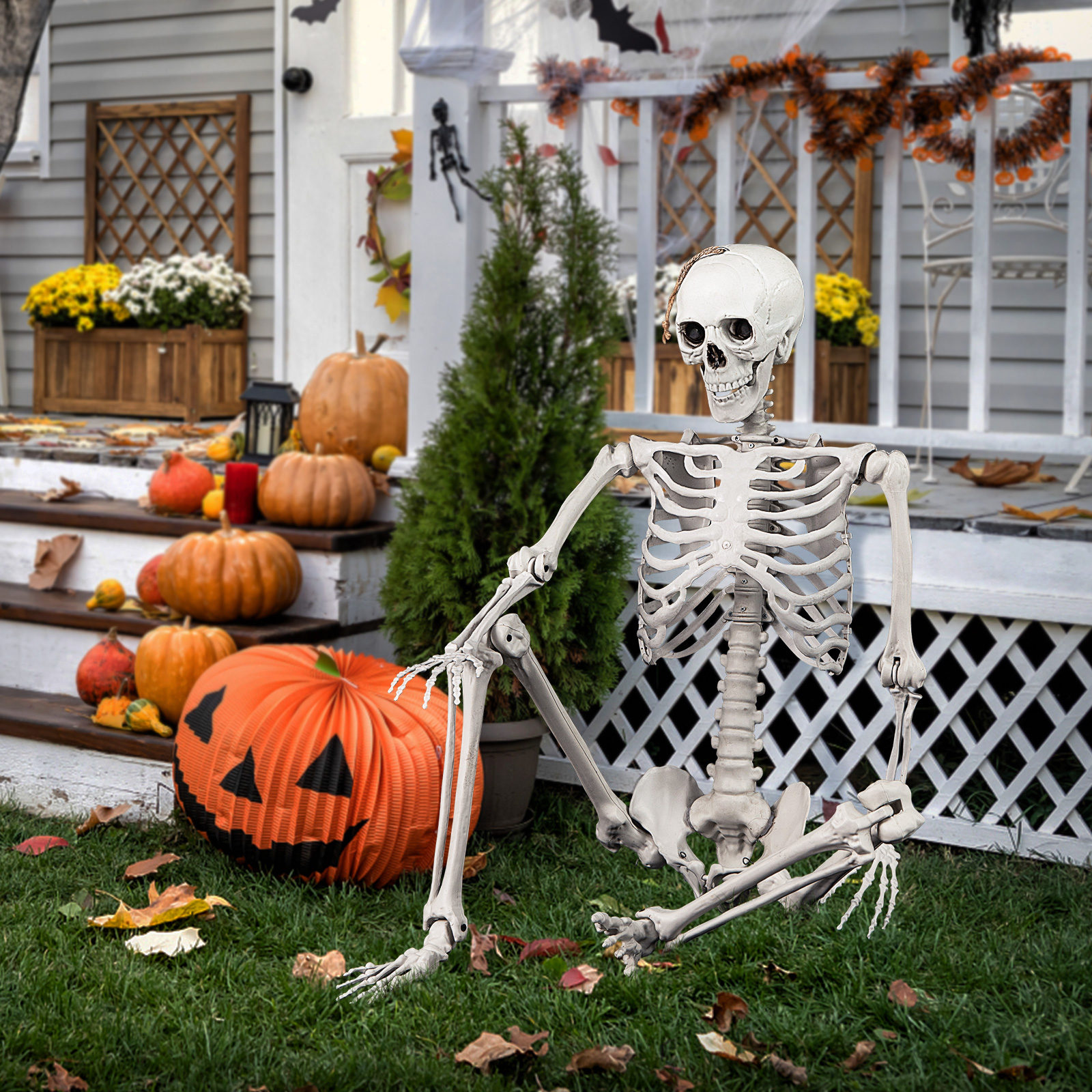 Halloween Skeleton Life Size Realistic Full Body Hanging with Movable Joints