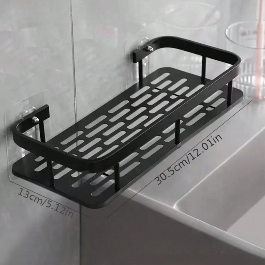 2-Piece Self Adhesive Black Bathroom Shelves Basket