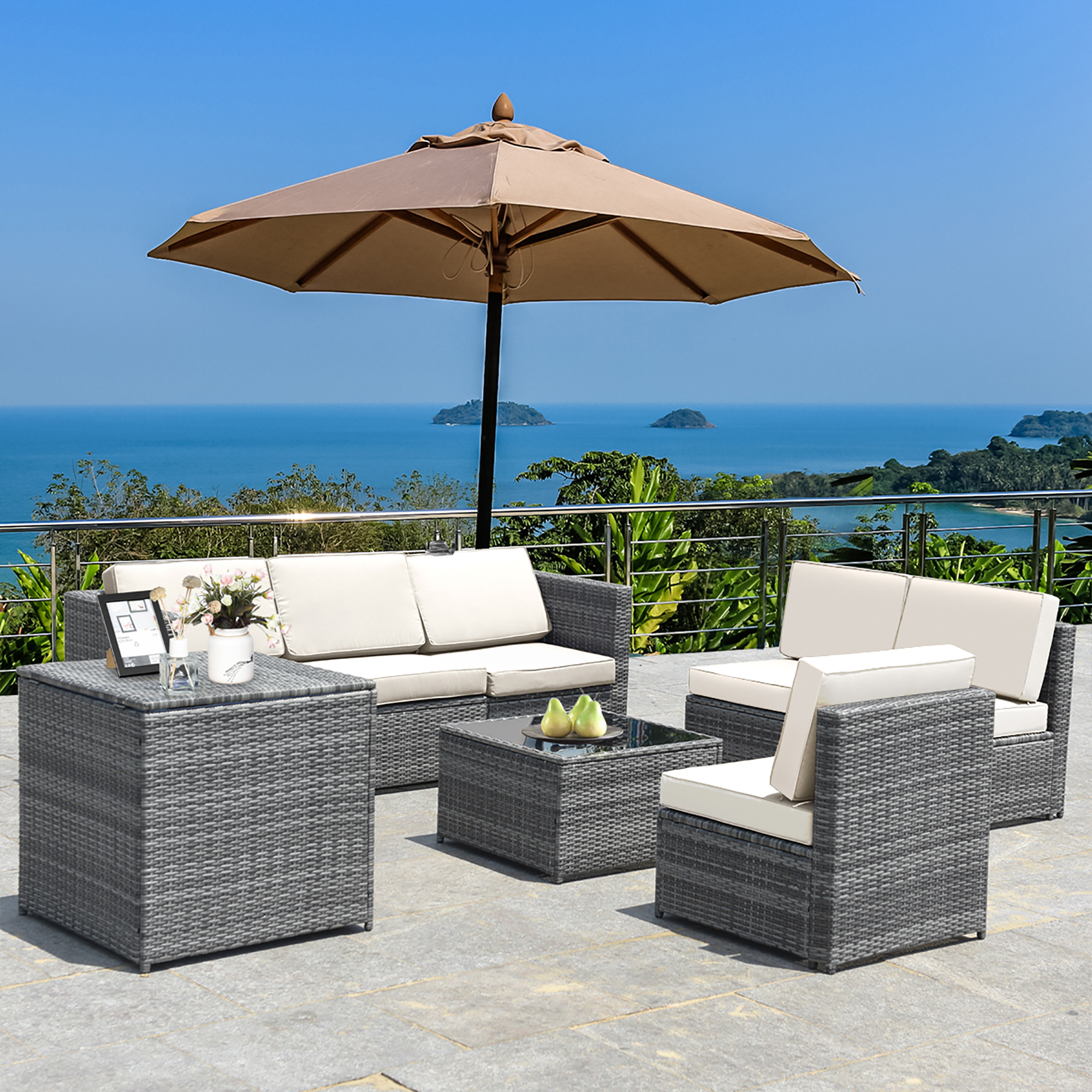 Costway 8-Piece Rattan Patio Sectional Set w/ Storage Table & Cushions