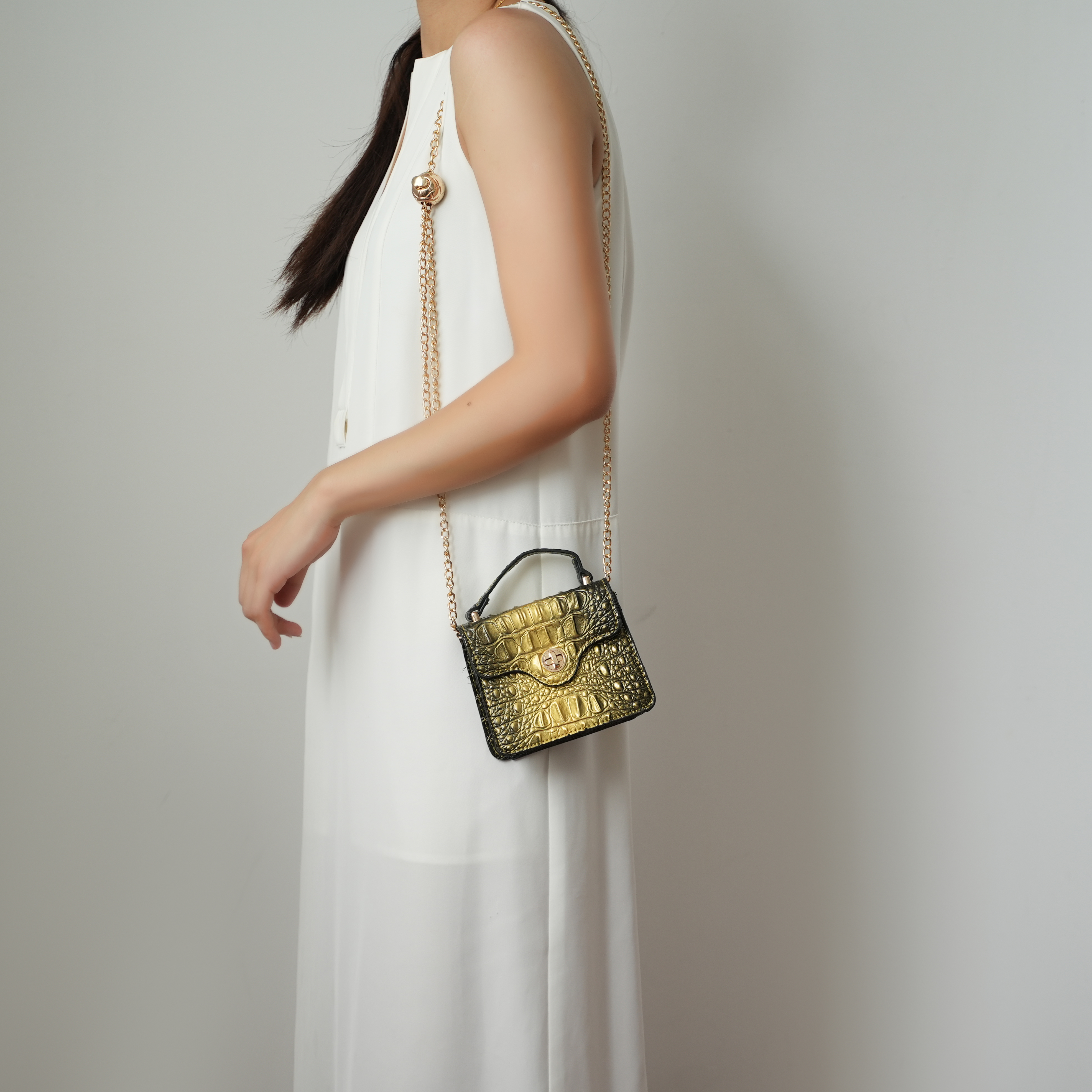 MKF Collection Luxe Croc-Embossed Mini Satchel with Chain Strap by Mia K