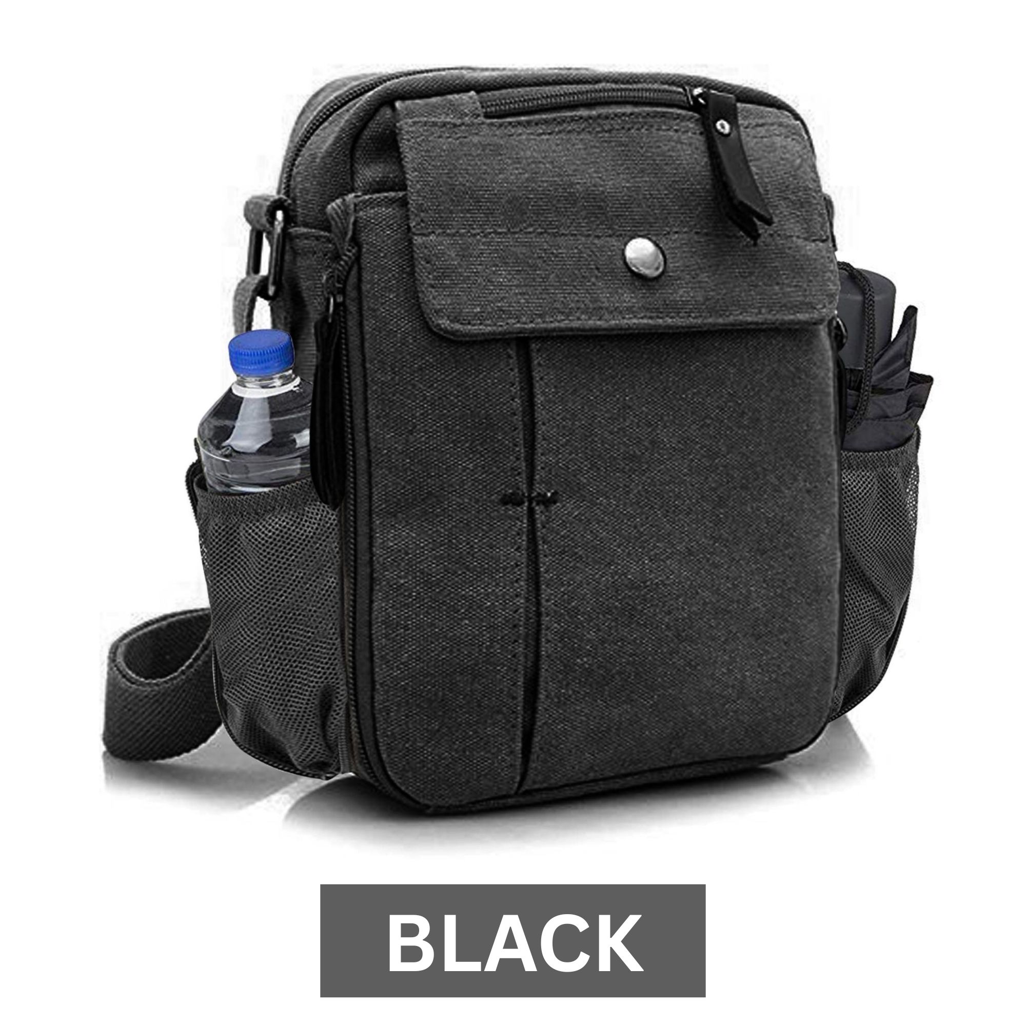 Multifunctional Canvas Crossbody Bag with Bottle Holder – Adjustable Strap | Lightweight Travel Shoulder Bag for Summer, Hiking, Work, or Daily Use
