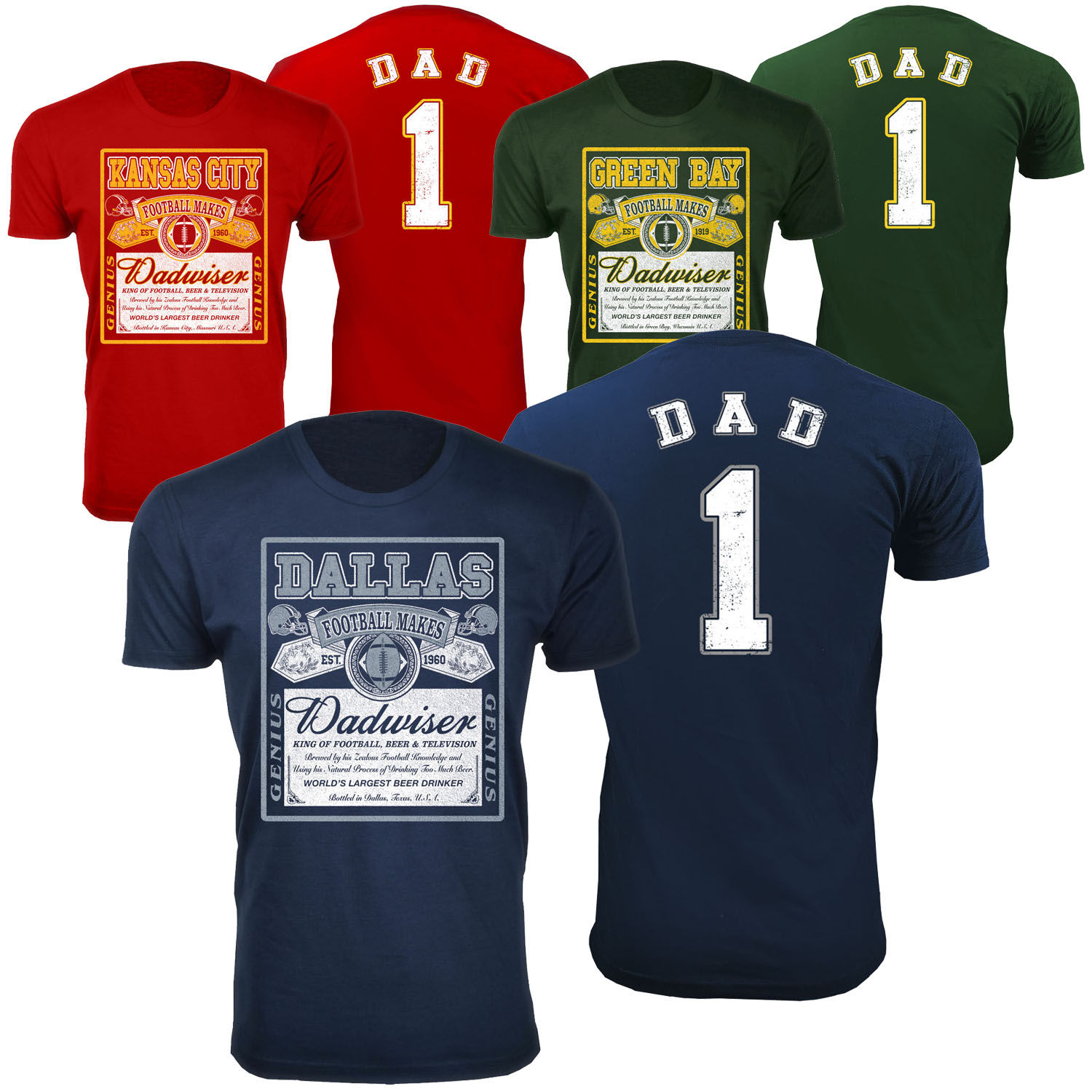 Men's Perfect Gift for Dad Dadwiser Football T-Shirts