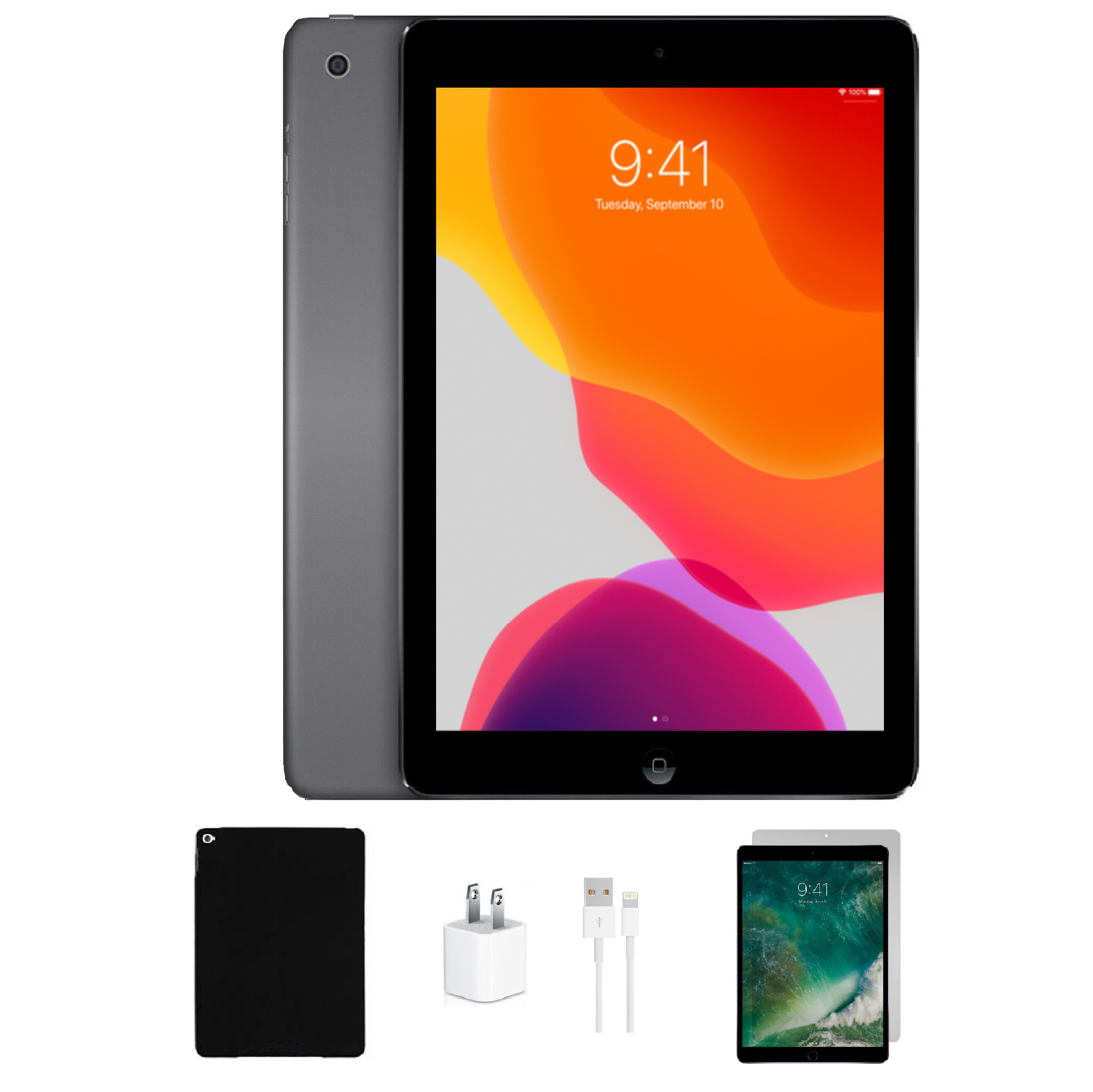Refurbished Apple 9.7" iPad Air 32GB Bundle (Case, Charger, Tempered Glass) Space Gray