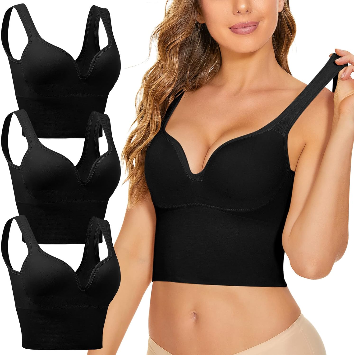 3-Pack Solid Color Ladies Sports Bra