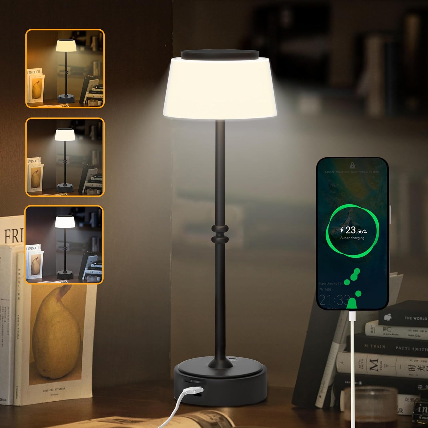 Multi-Scene Cordless LED Desk Lamp - 3-Tone Stepless Dimming