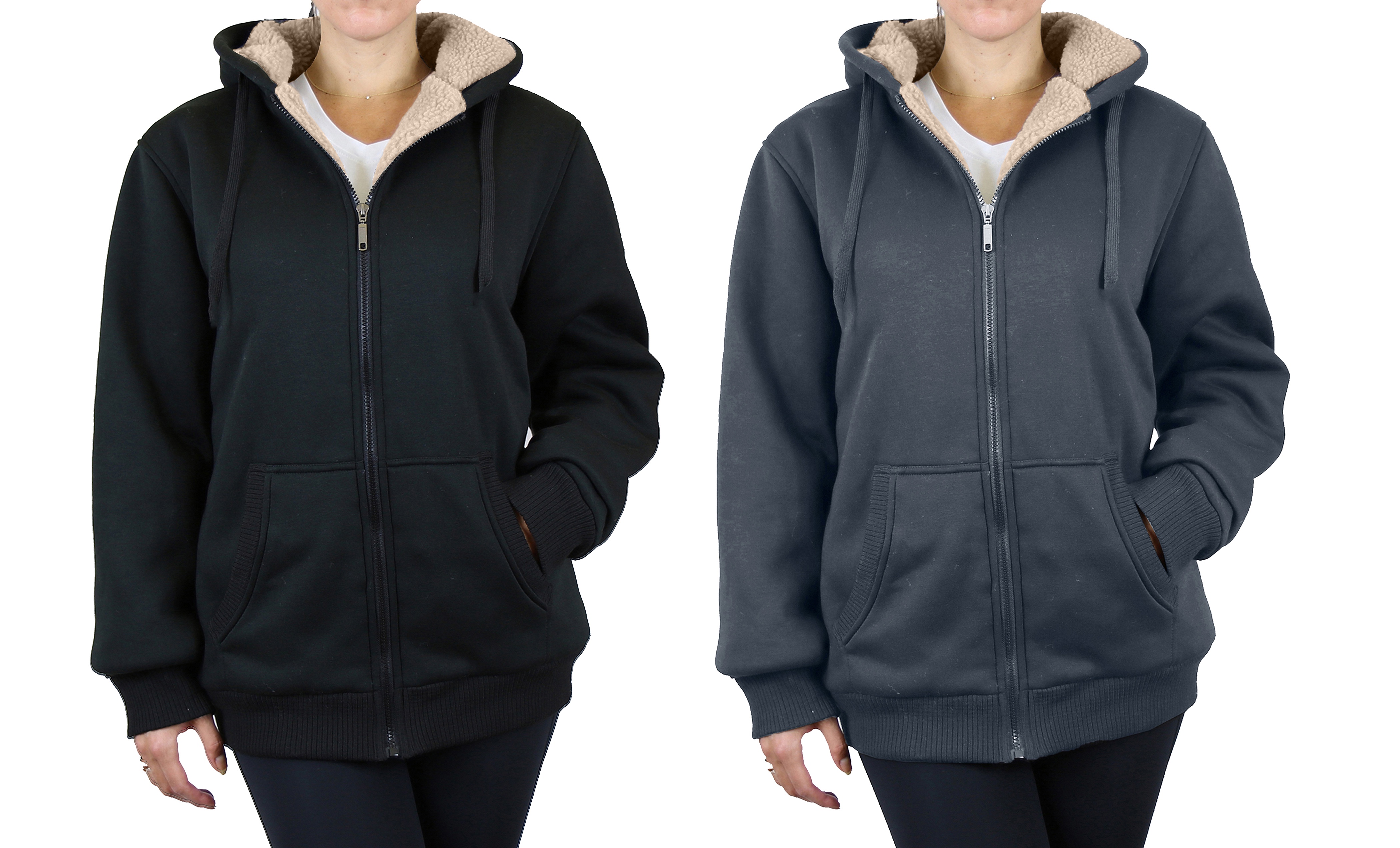 2-Pack Women's Heavyweight Sherpa Loose Fit Fleece-Lined Zip Hoodie (M-2XL)