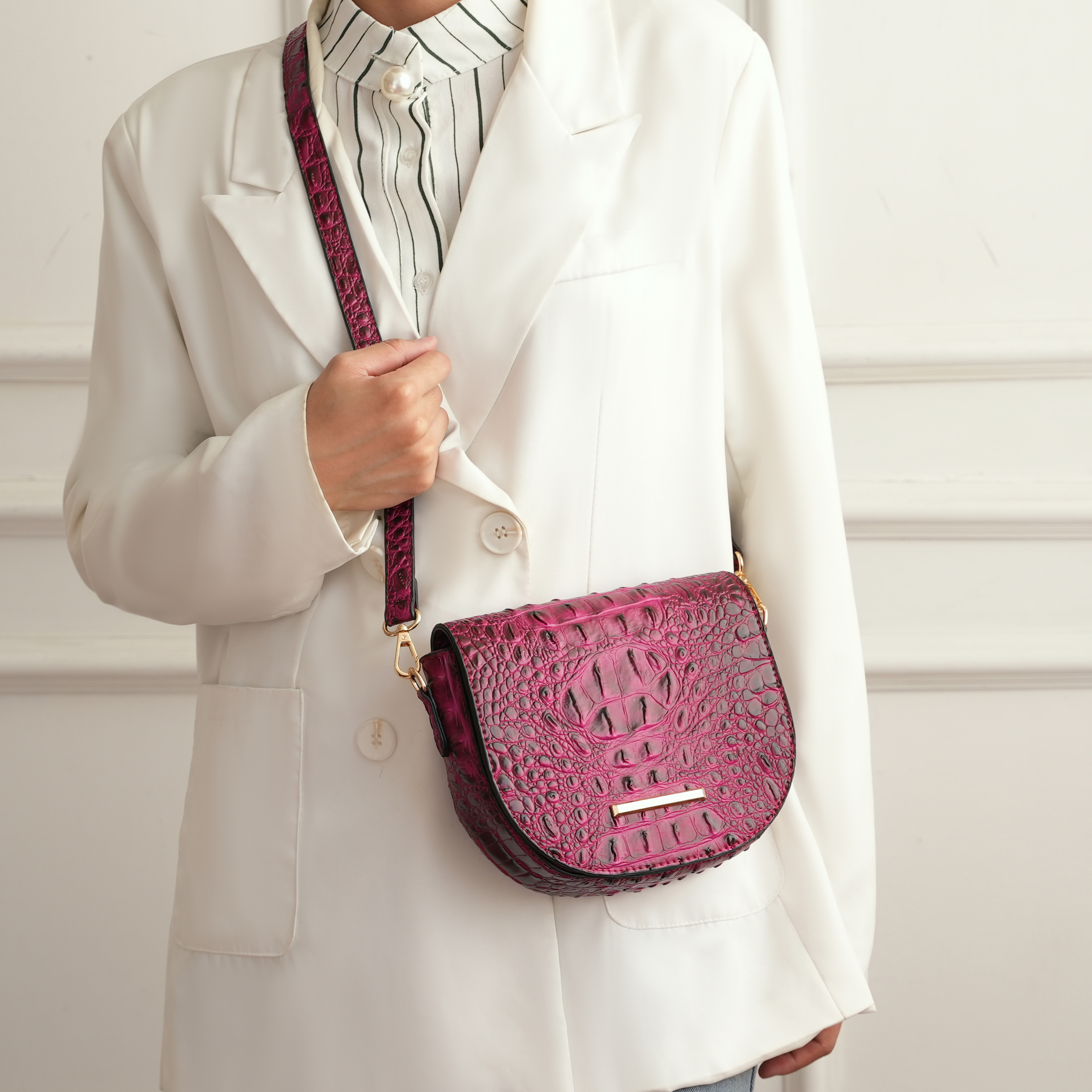 MKF Collection Amalia Solid Croc-Embossed Crossbody Bag by Mia K