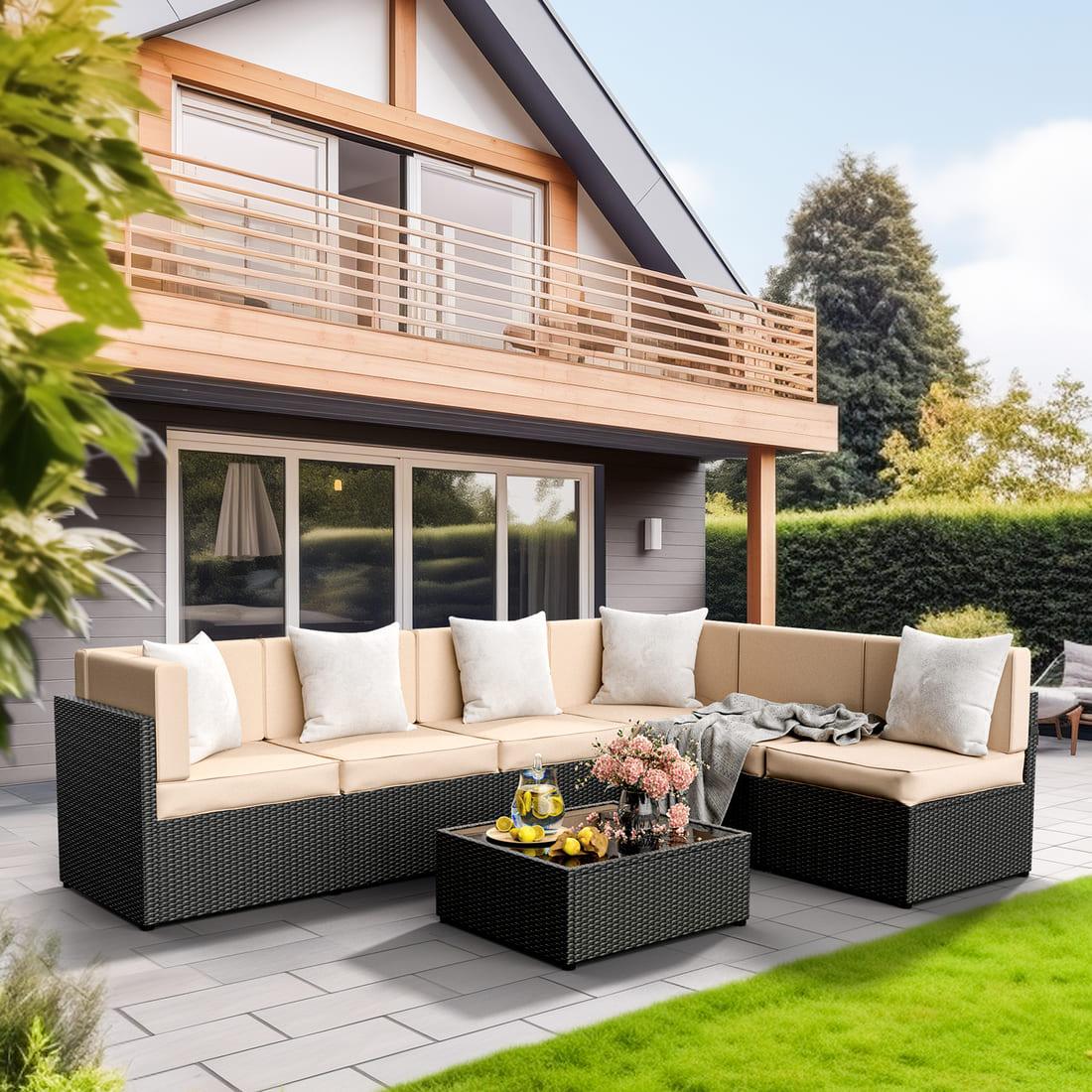 Pamapic Rattan Outdoor Sectional Sofa Set (7 Pieces)
