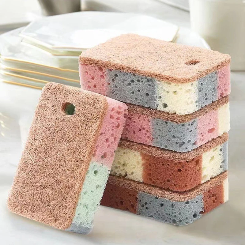 5Pcs Dishwashing Sponge Wood Pulp Cotton Color Magic Cleaning Sponge Remove Rust Pot Brushes Kitchen Washing Tool