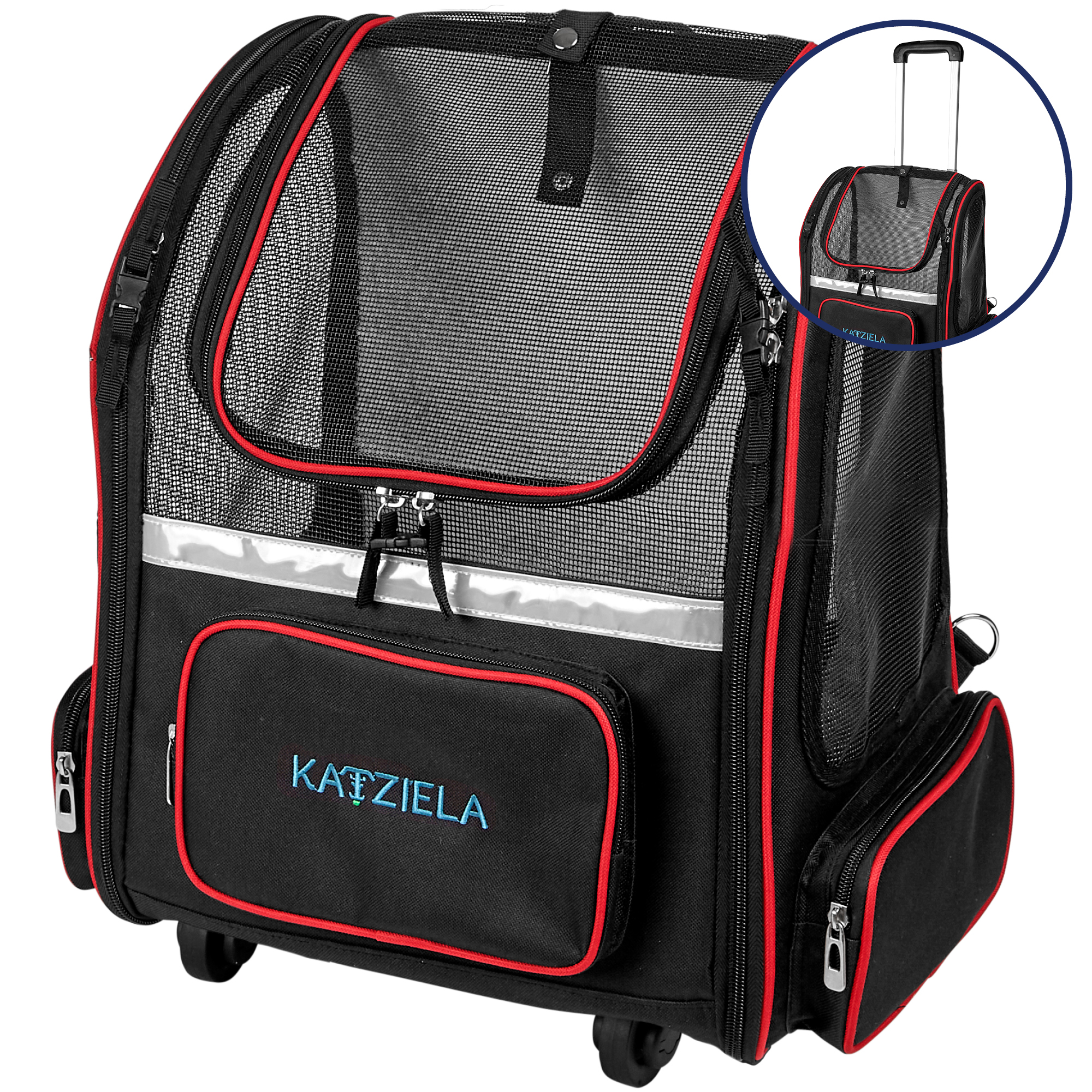 Katziela Hybrid Adventurer Pet Backpack with Removable Wheels and Telescopic Handle
