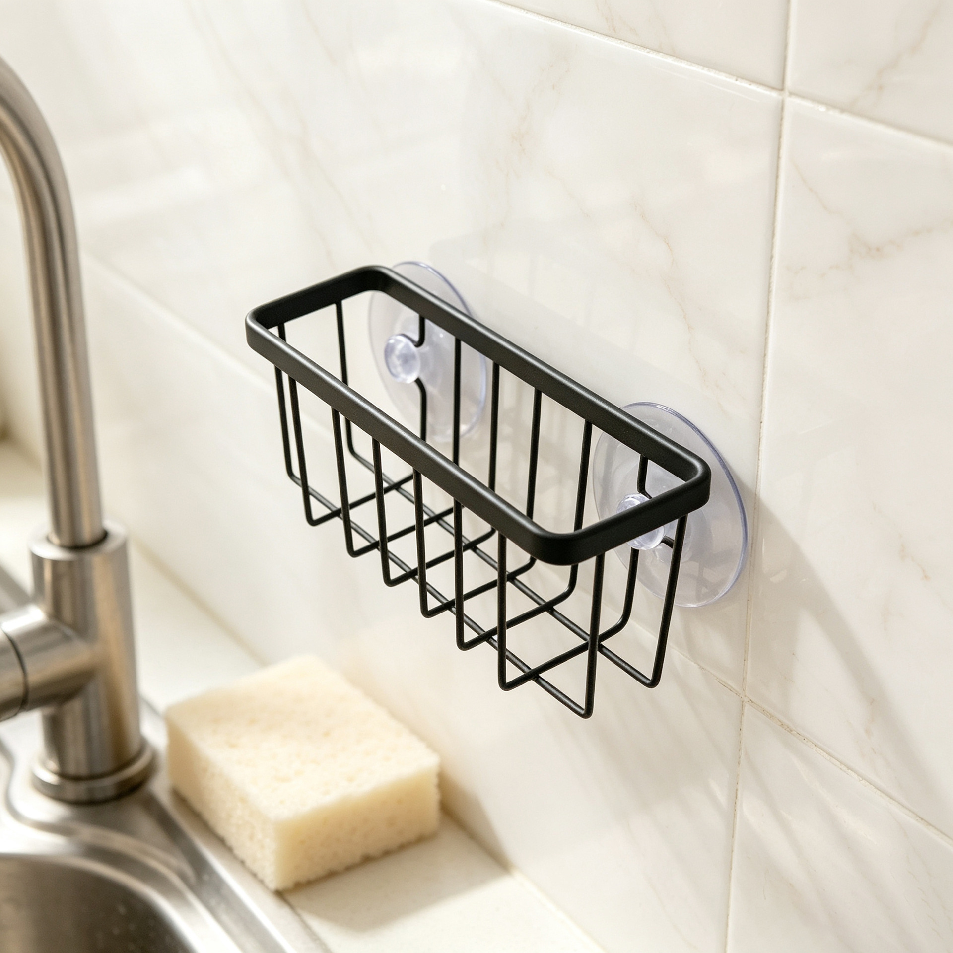 Kitchen & Bathroom Sink Sponge Caddy Holder with Adhesive Mount
