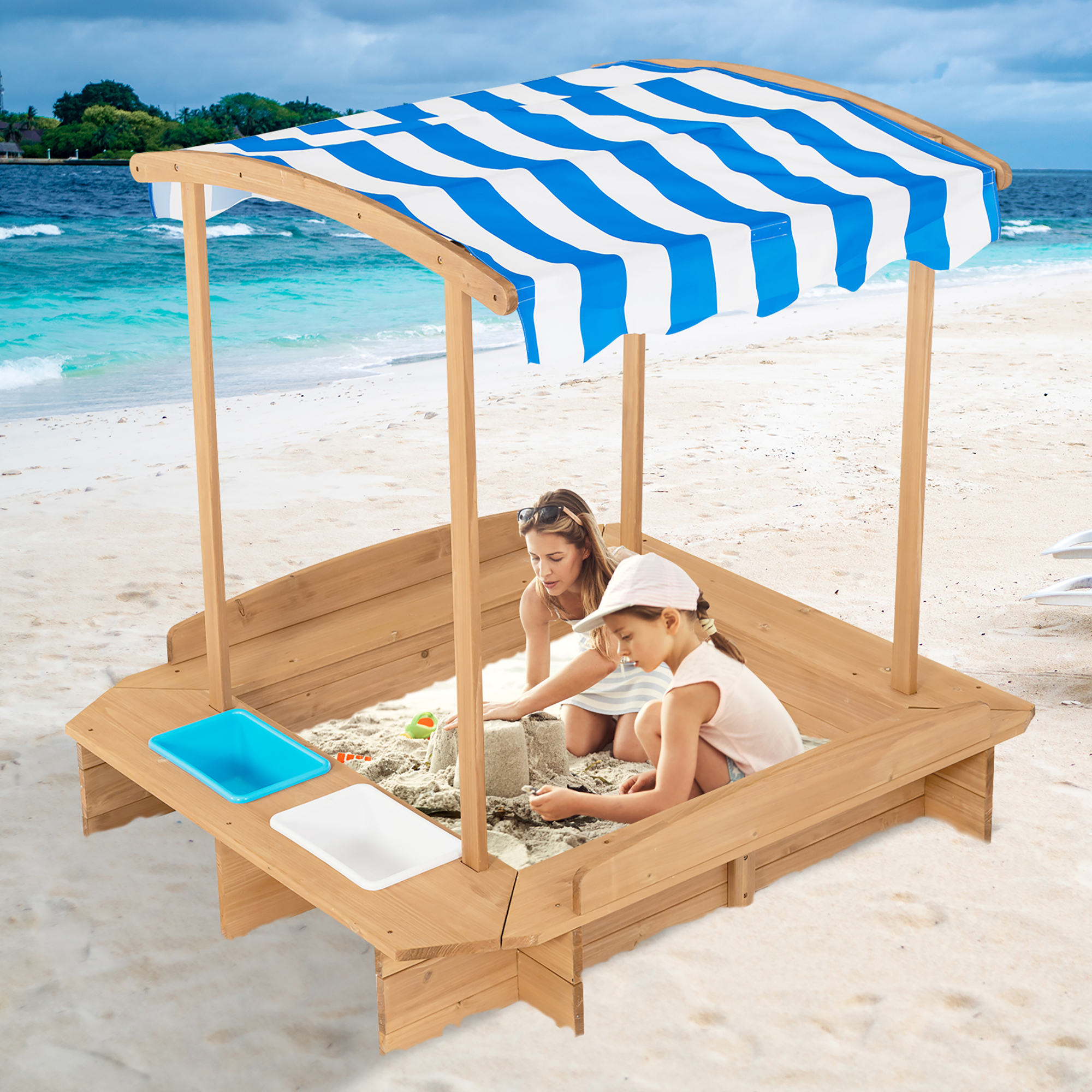 Wooden Sandbox w/ 2 Benches