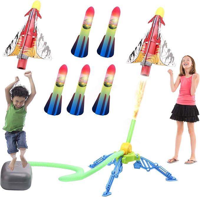 Toy Rocket Launcher – 5 LED Foam Rockets +1 Airplane – Shoots Up to 200 Feet
