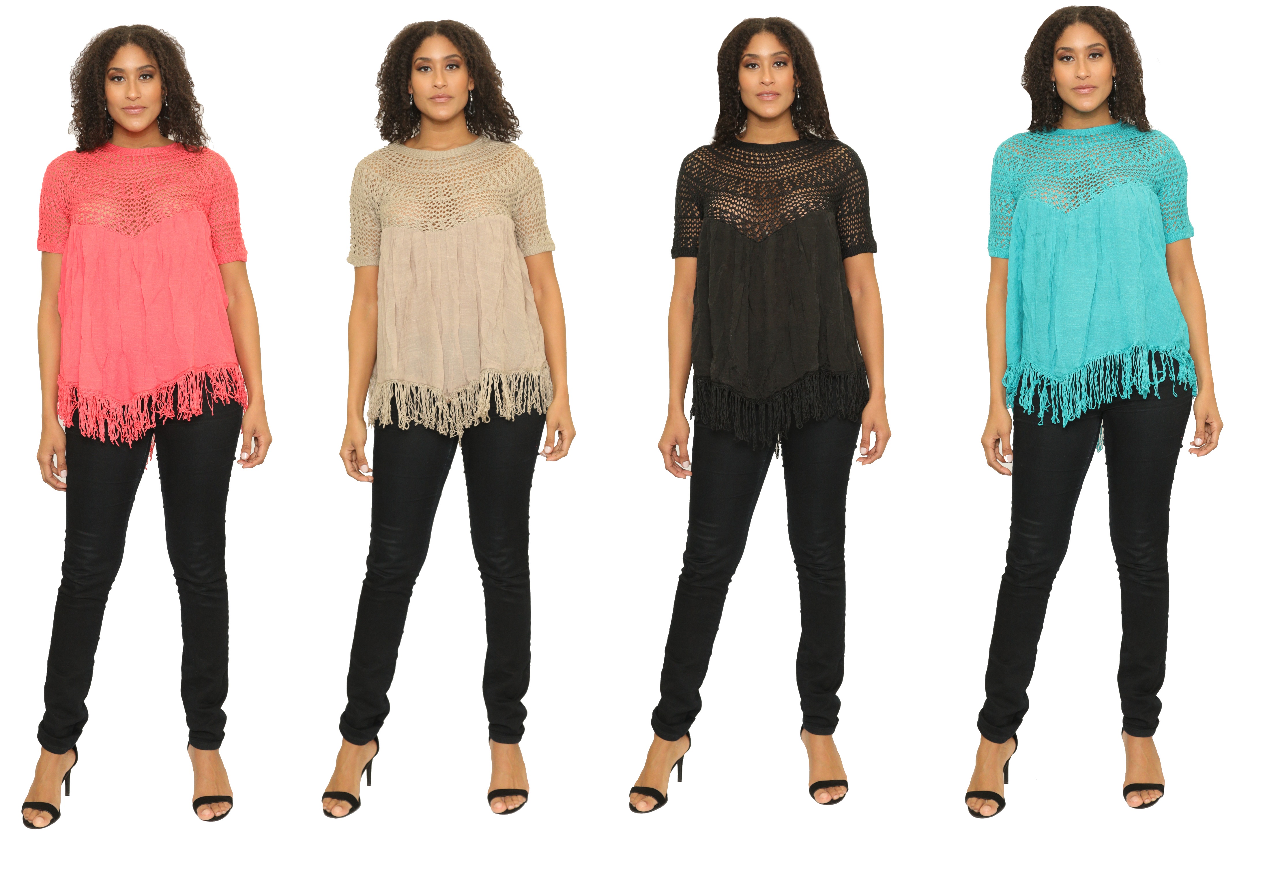 Crochet elbow Sleeve Top with fringes