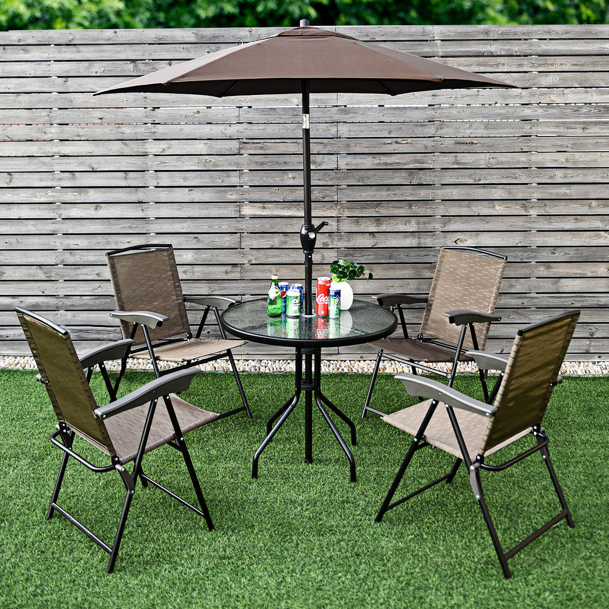 Costway 4PCS Folding Sling Chairs Steel Armrest Patio Garden Camping W/Adju