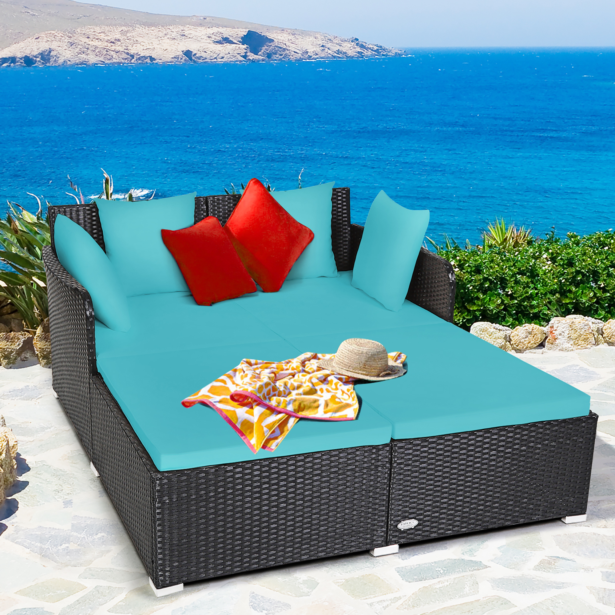 Costway Patio Rattan Daybed - Turquoise